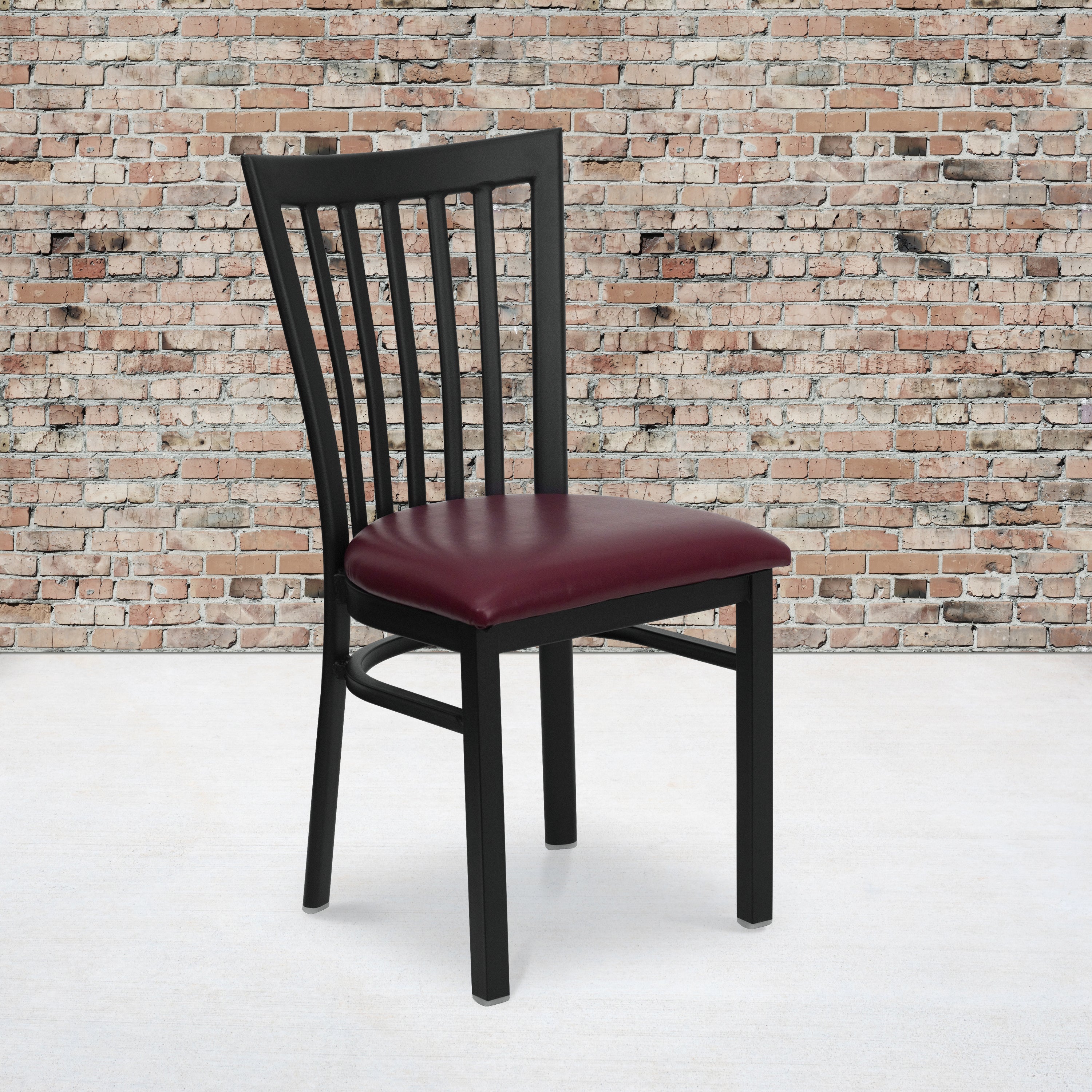 HERCULES Series Black School House Back Metal Restaurant Chair - Burgundy Vinyl Seat