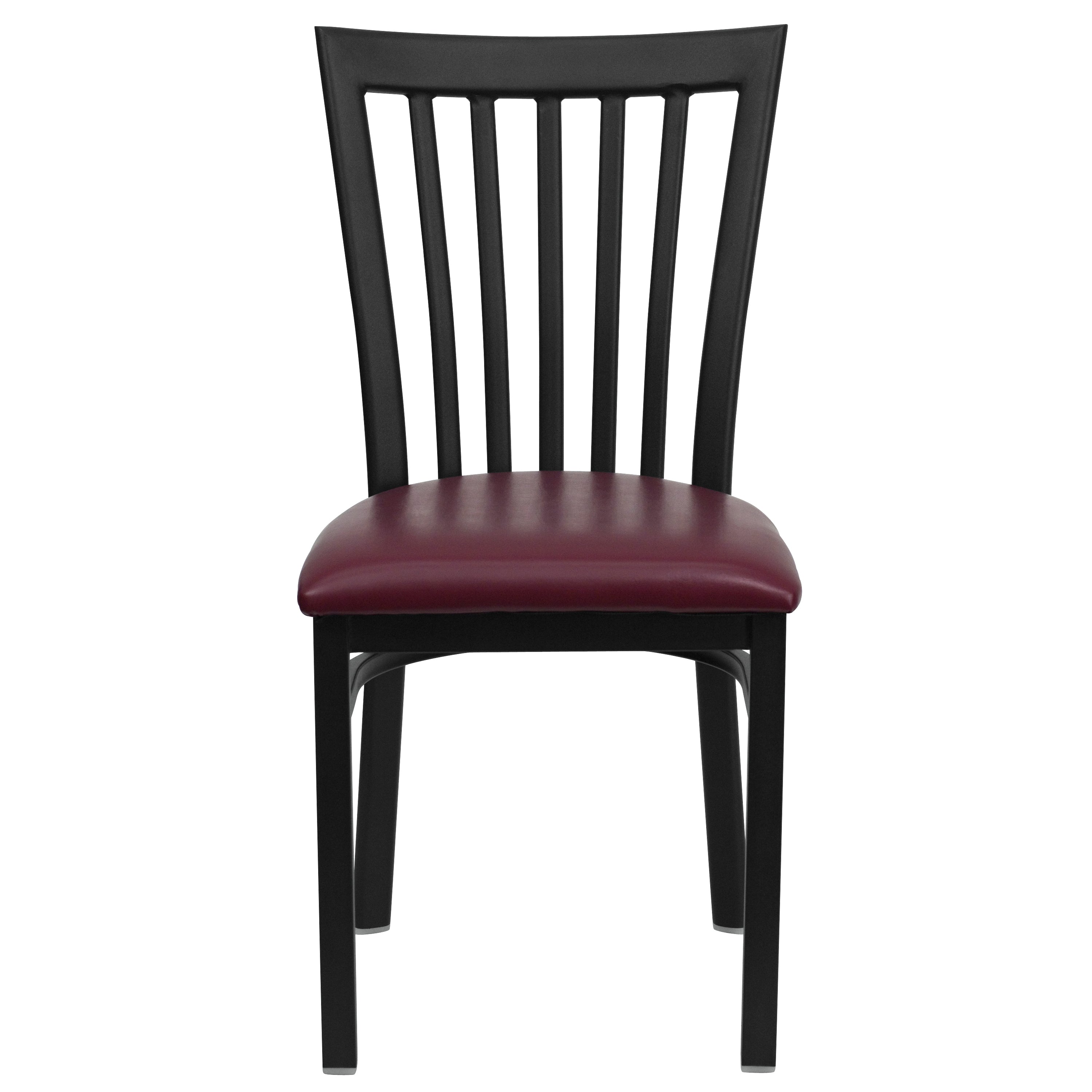 HERCULES Series Black School House Back Metal Restaurant Chair - Burgundy Vinyl Seat
