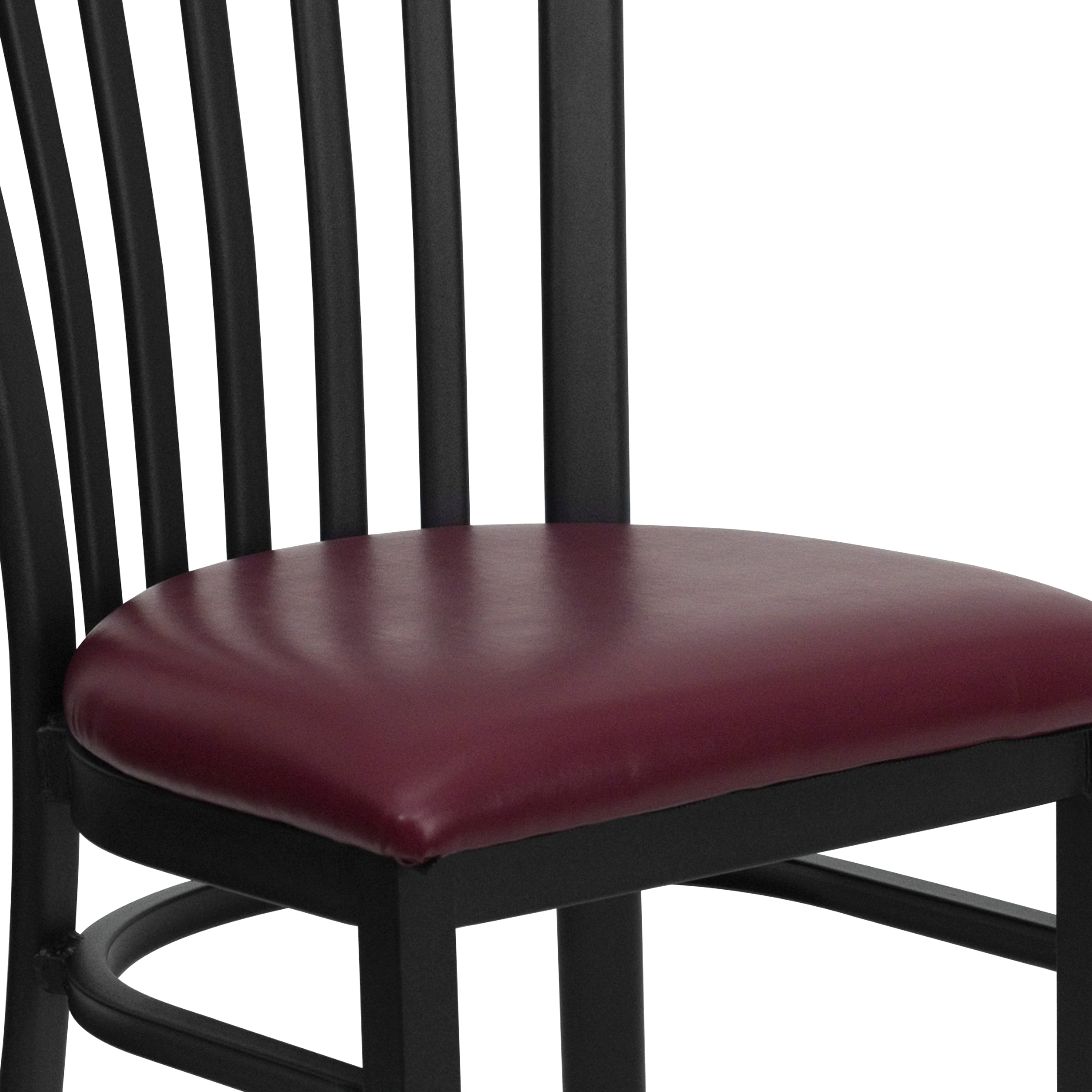 HERCULES Series Black School House Back Metal Restaurant Chair - Burgundy Vinyl Seat