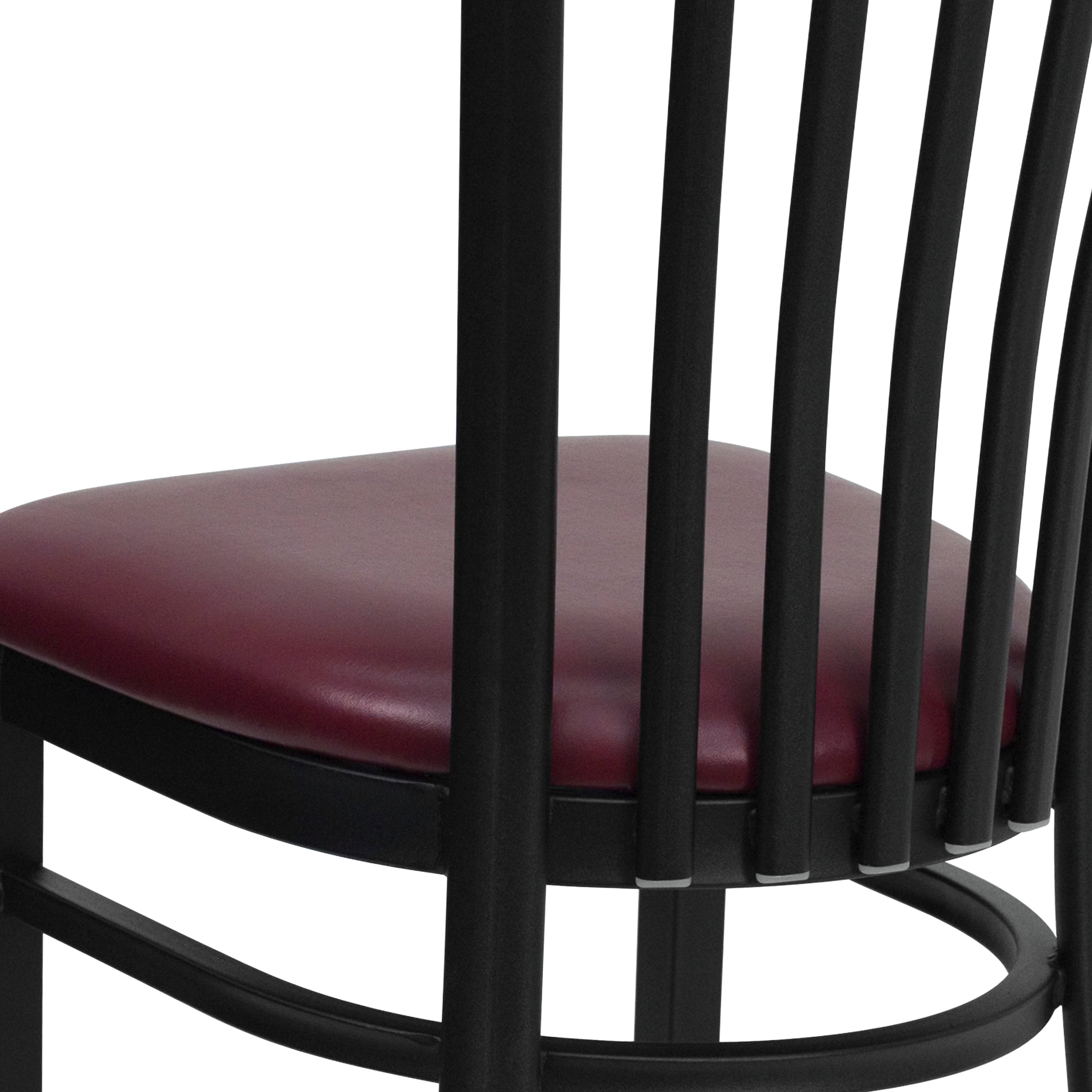 HERCULES Series Black School House Back Metal Restaurant Chair - Burgundy Vinyl Seat