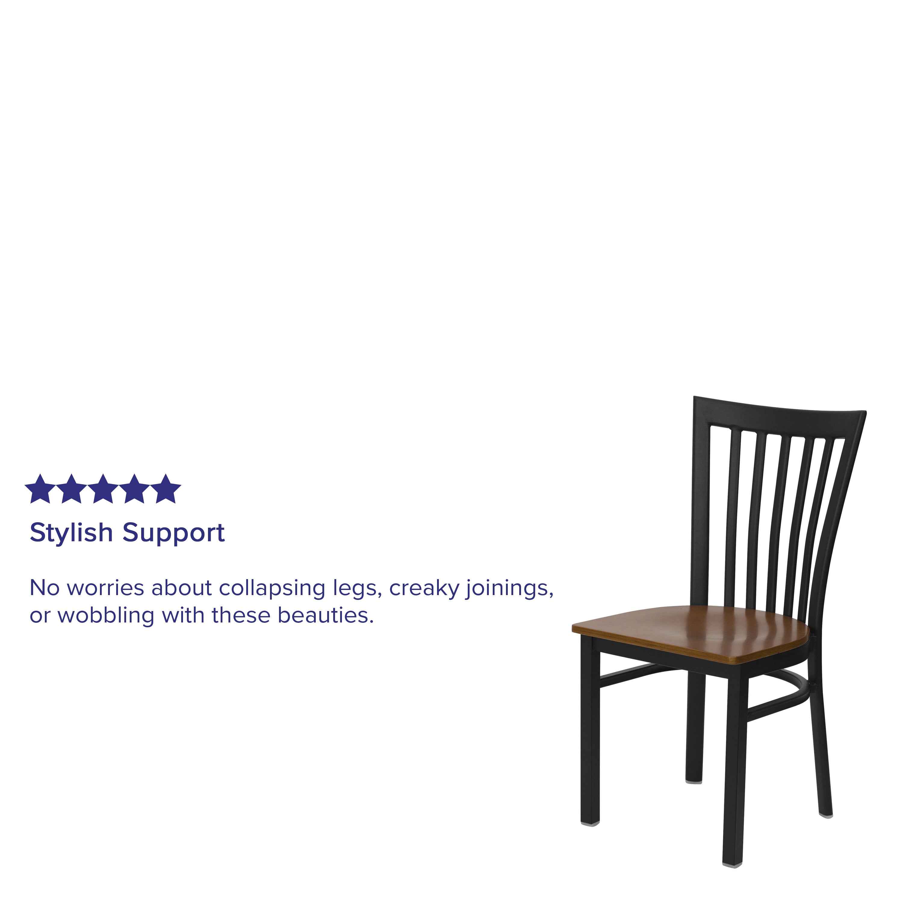 HERCULES Series Black School House Back Metal Restaurant Chair - Cherry Wood Seat