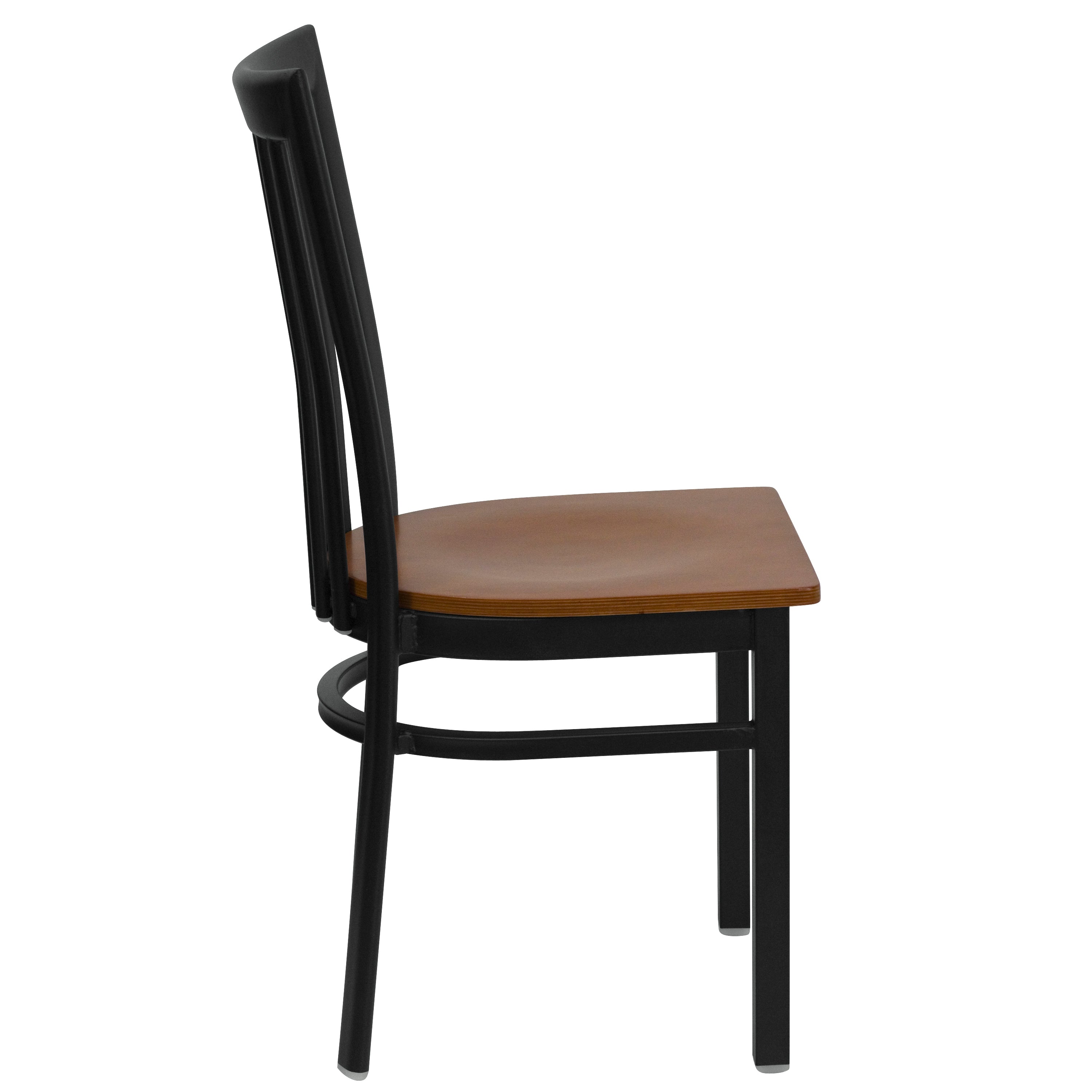 HERCULES Series Black School House Back Metal Restaurant Chair - Cherry Wood Seat