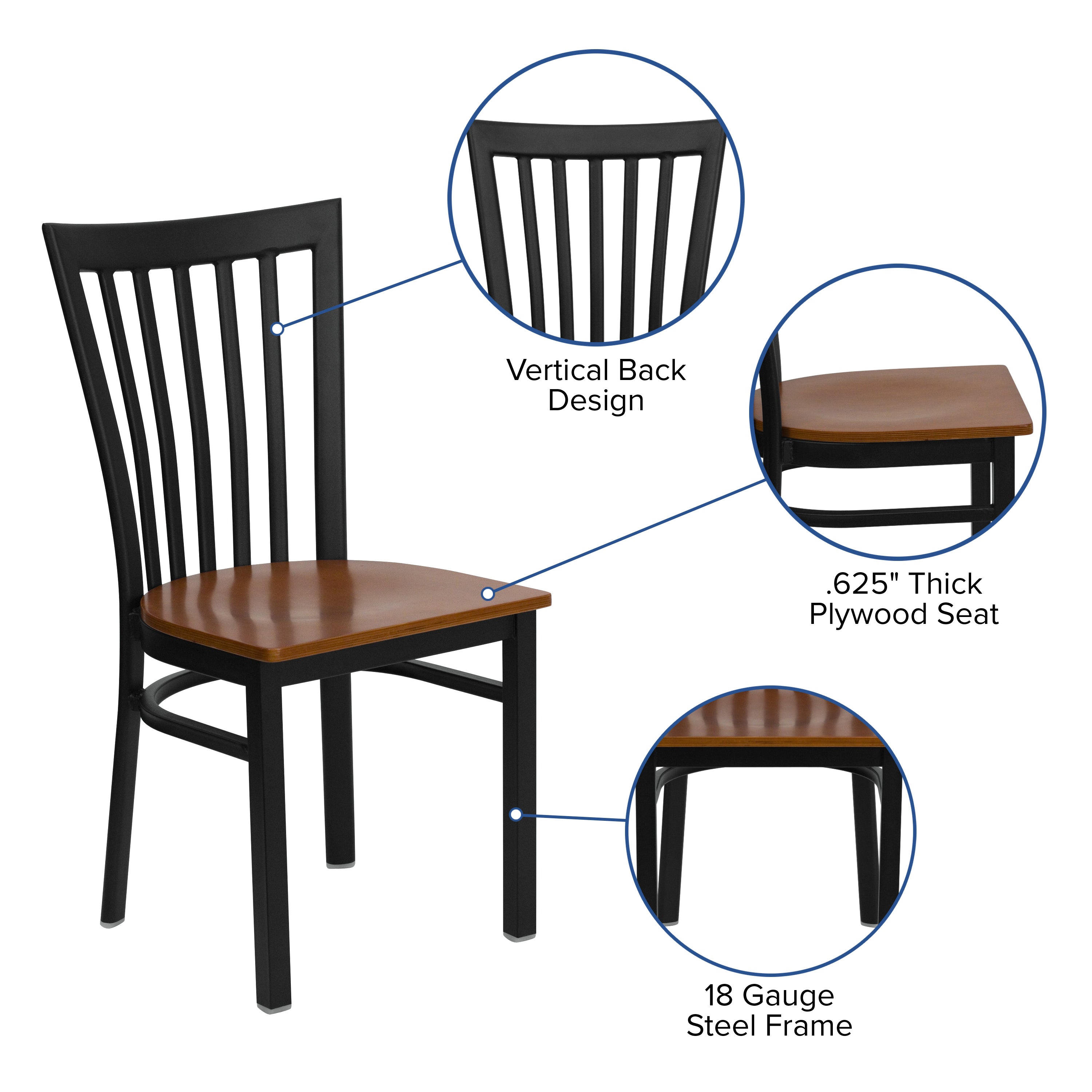 HERCULES Series Black School House Back Metal Restaurant Chair - Cherry Wood Seat