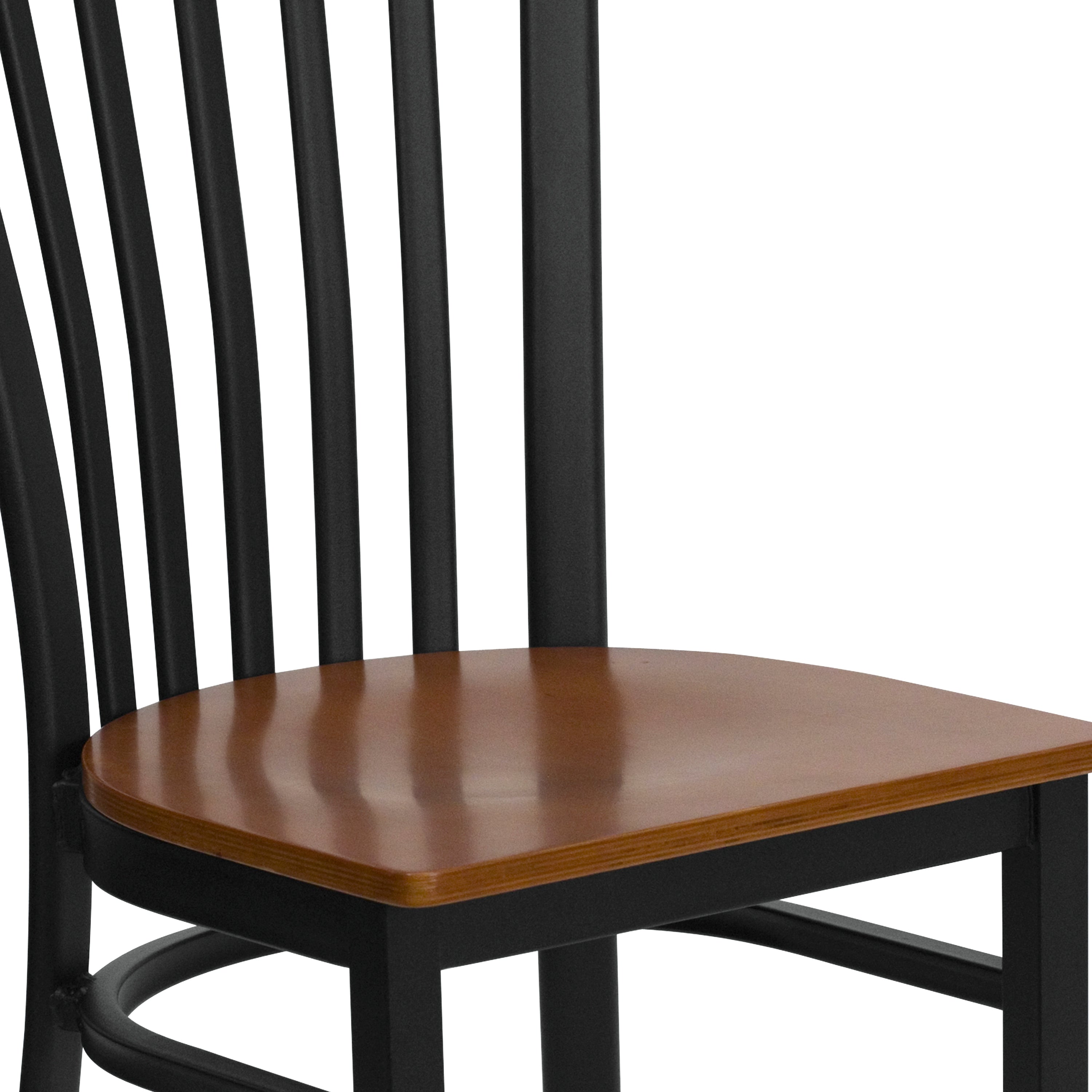 HERCULES Series Black School House Back Metal Restaurant Chair - Cherry Wood Seat
