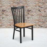 HERCULES Series Black School House Back Metal Restaurant Chair - Natural Wood Seat
