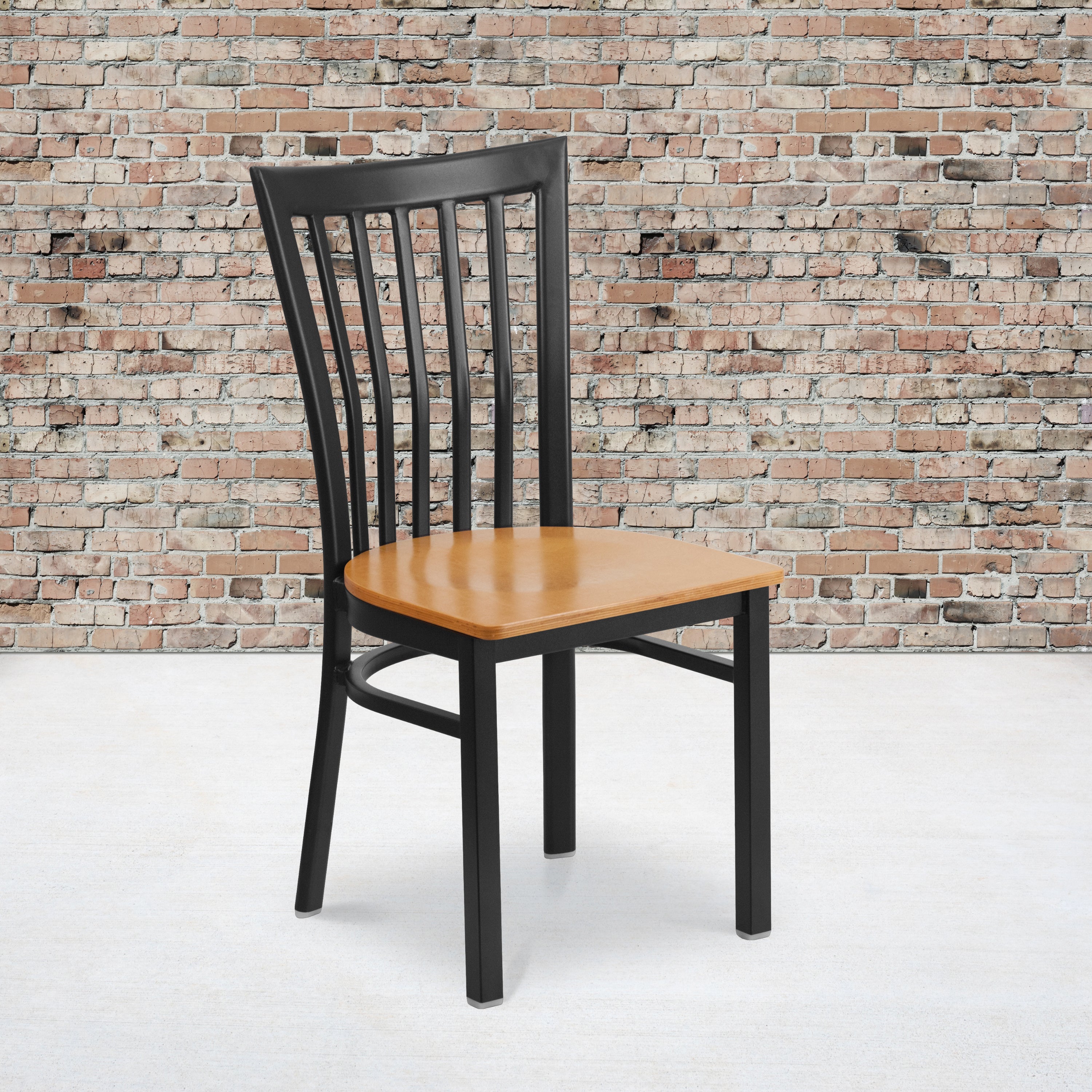 HERCULES Series Black School House Back Metal Restaurant Chair - Natural Wood Seat