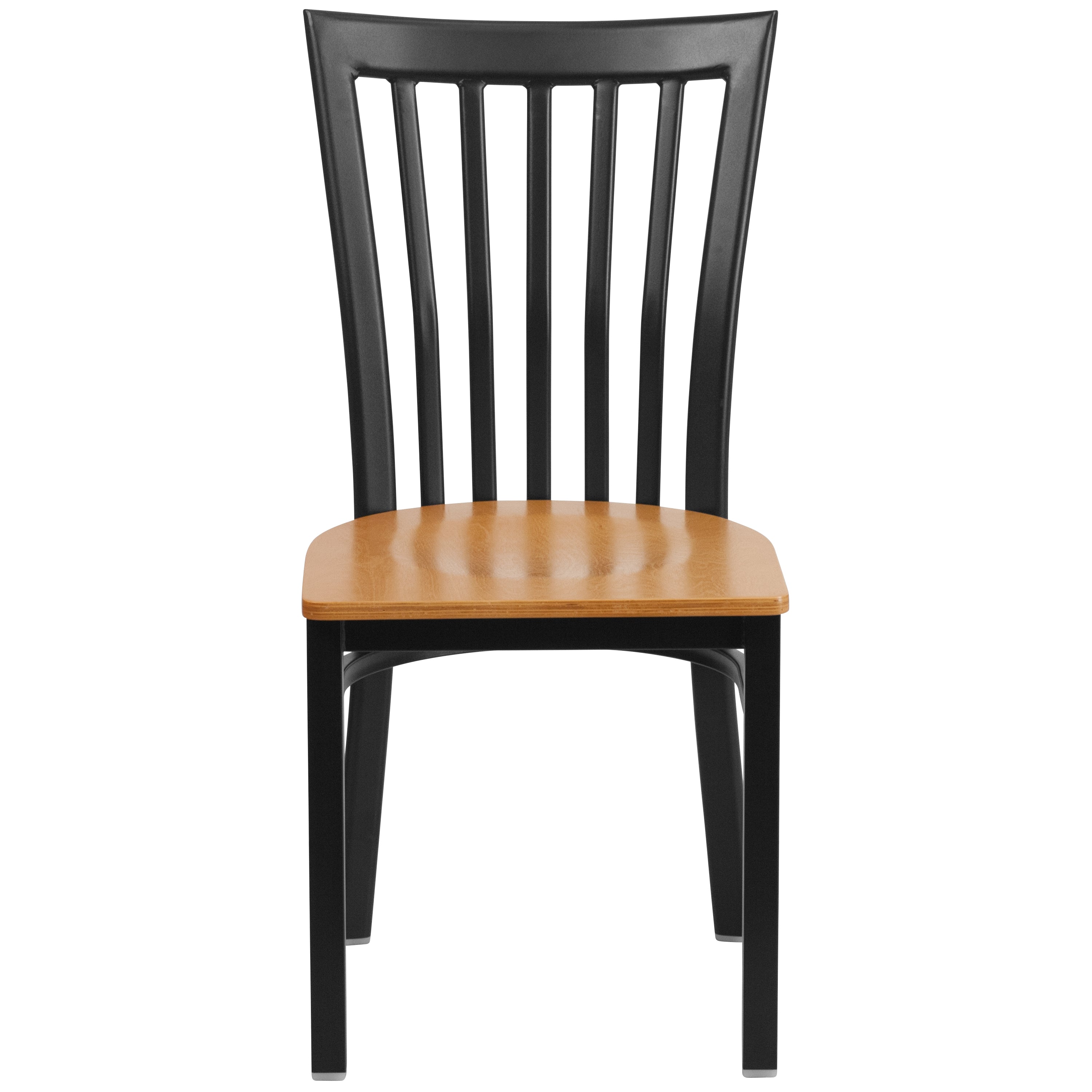 HERCULES Series Black School House Back Metal Restaurant Chair - Natural Wood Seat