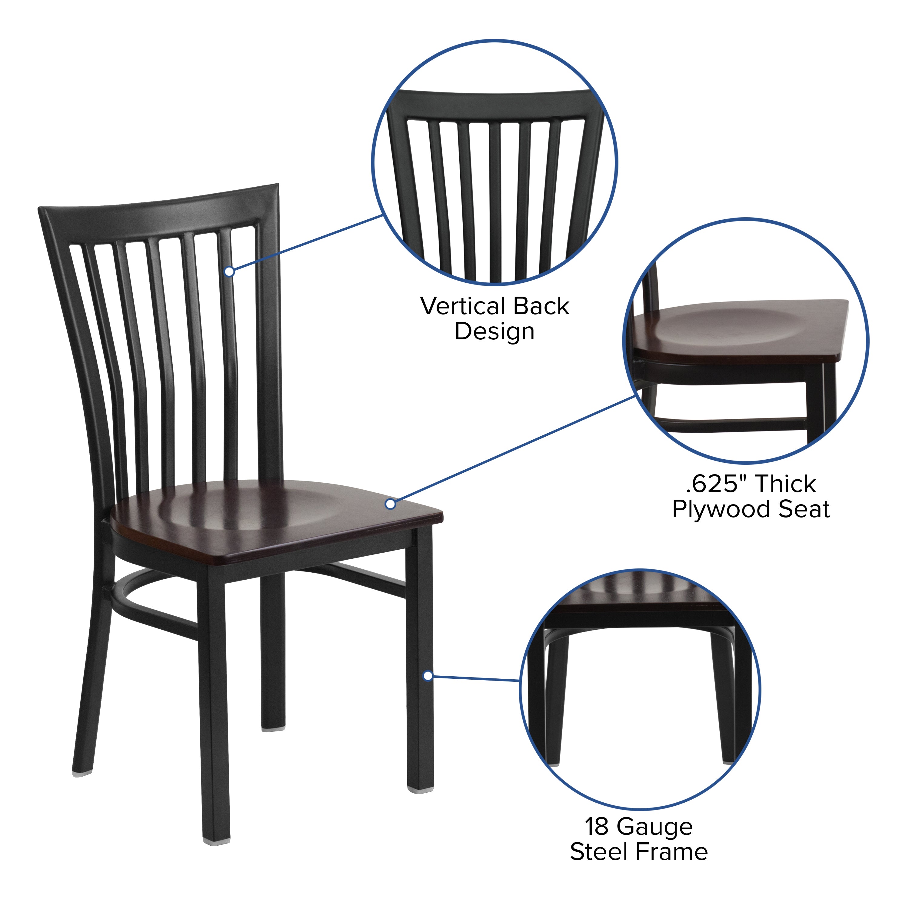 HERCULES Series Black School House Back Metal Restaurant Chair - Walnut Wood Seat