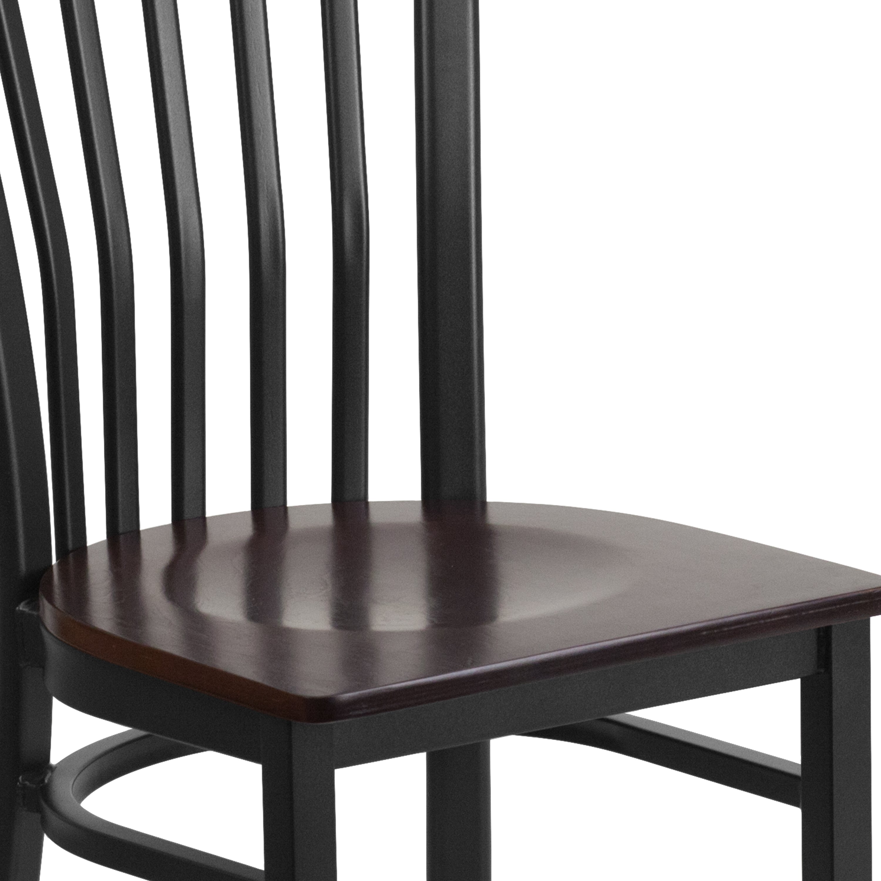 HERCULES Series Black School House Back Metal Restaurant Chair - Walnut Wood Seat