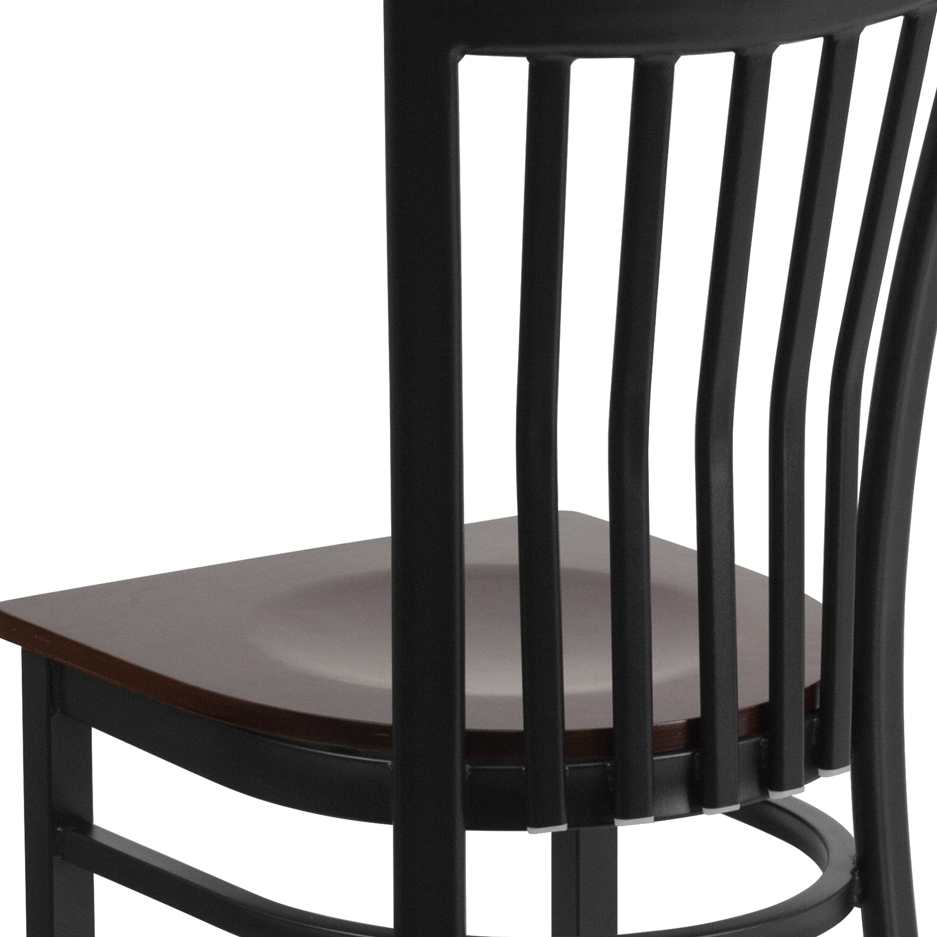 HERCULES Series Black School House Back Metal Restaurant Chair - Walnut Wood Seat