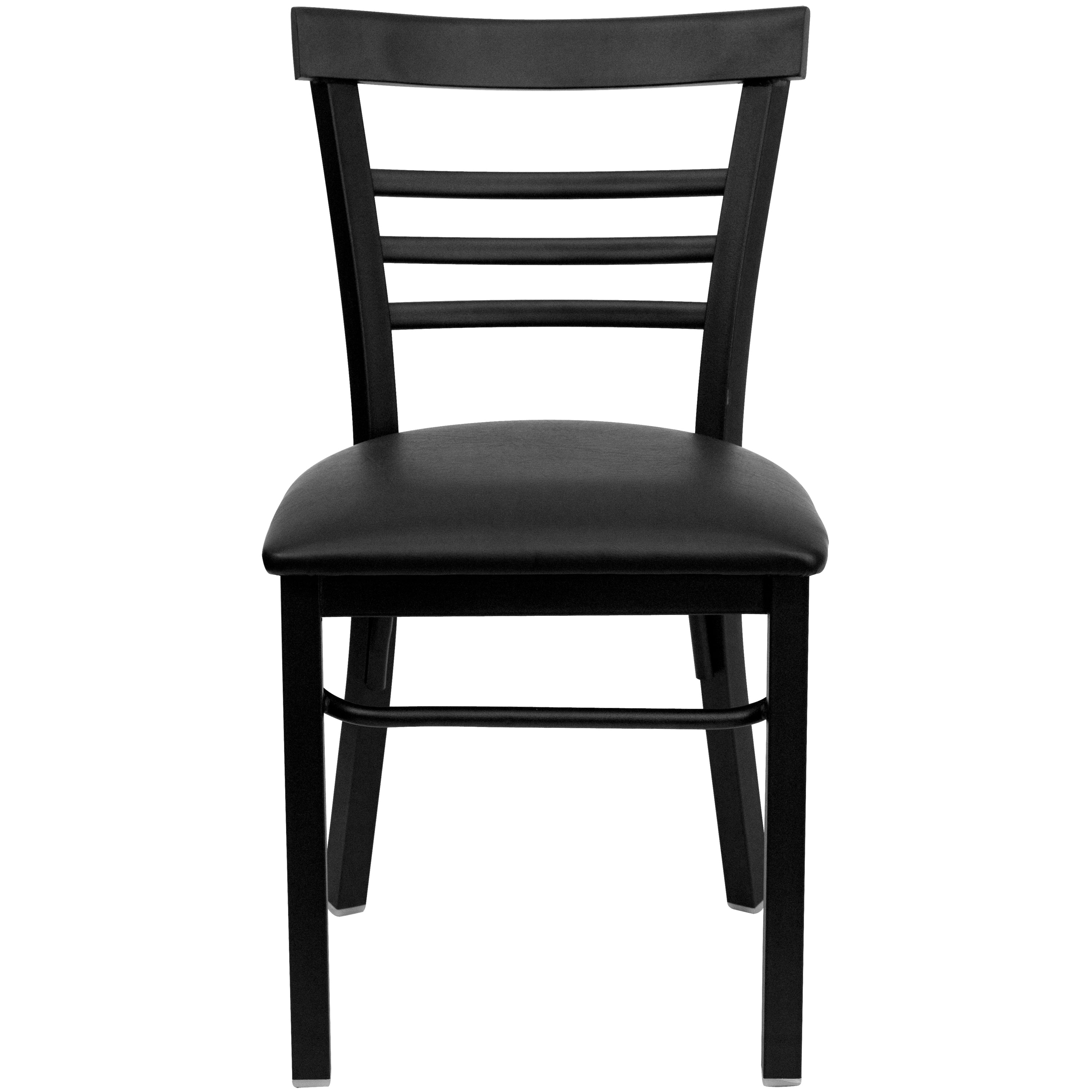 HERCULES Series Black Three-Slat Ladder Back Metal Restaurant Chair - Black Vinyl Seat
