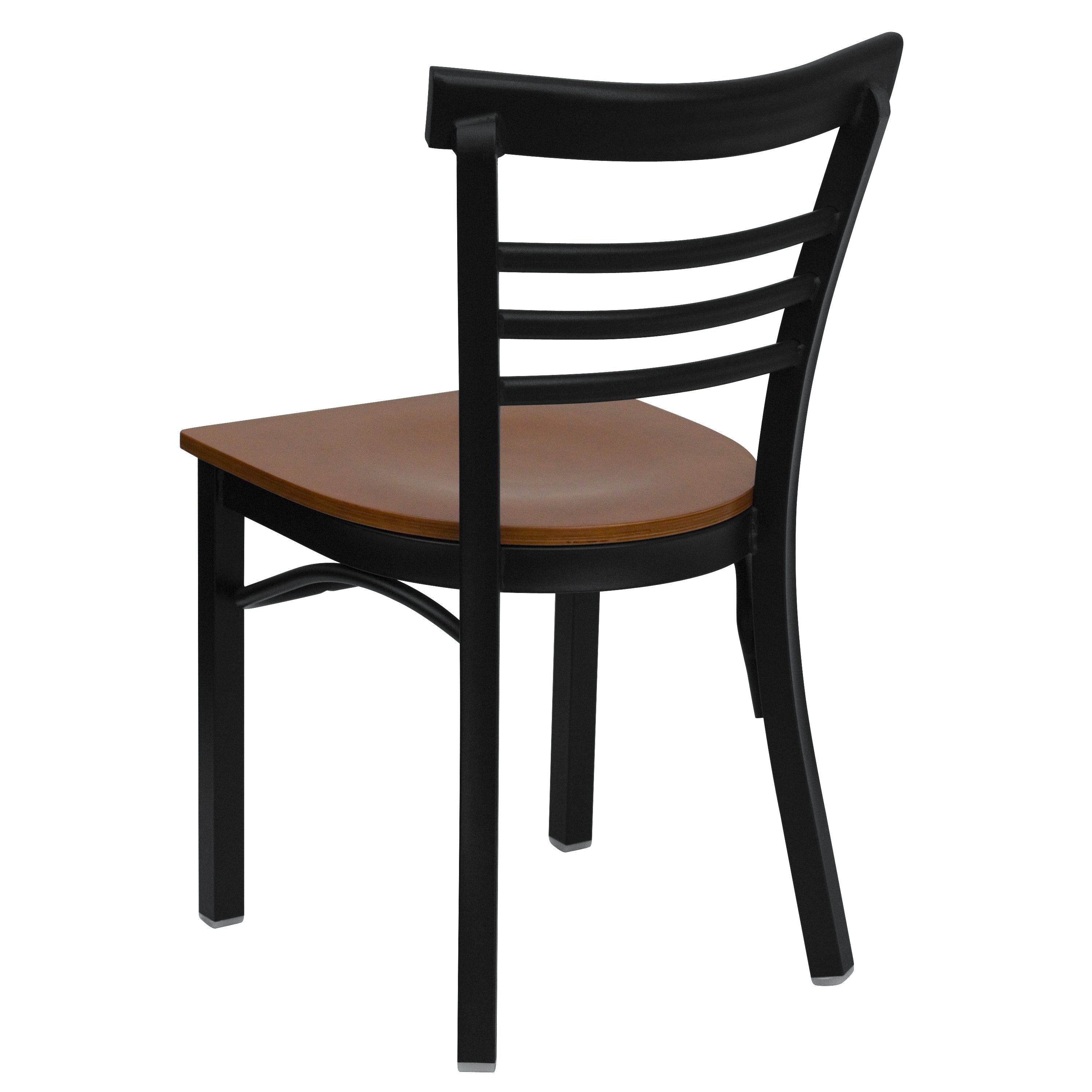 HERCULES Series Black Three-Slat Ladder Back Metal Restaurant Chair - Cherry Wood Seat