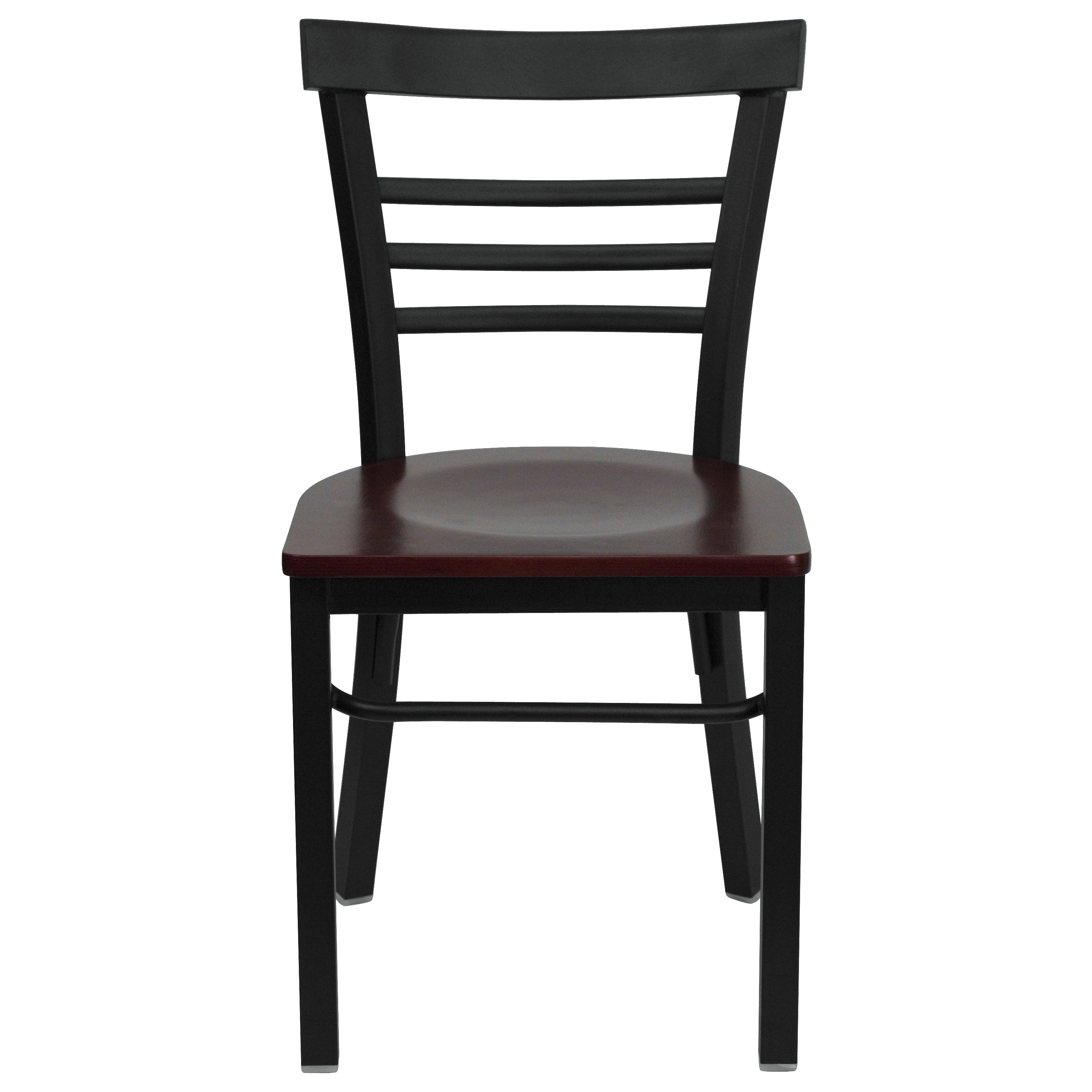 HERCULES Series Black Three-Slat Ladder Back Metal Restaurant Chair - Mahogany Wood Seat