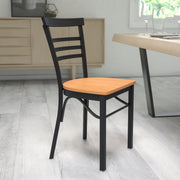 HERCULES Series Black Three-Slat Ladder Back Metal Restaurant Chair - Natural Wood Seat