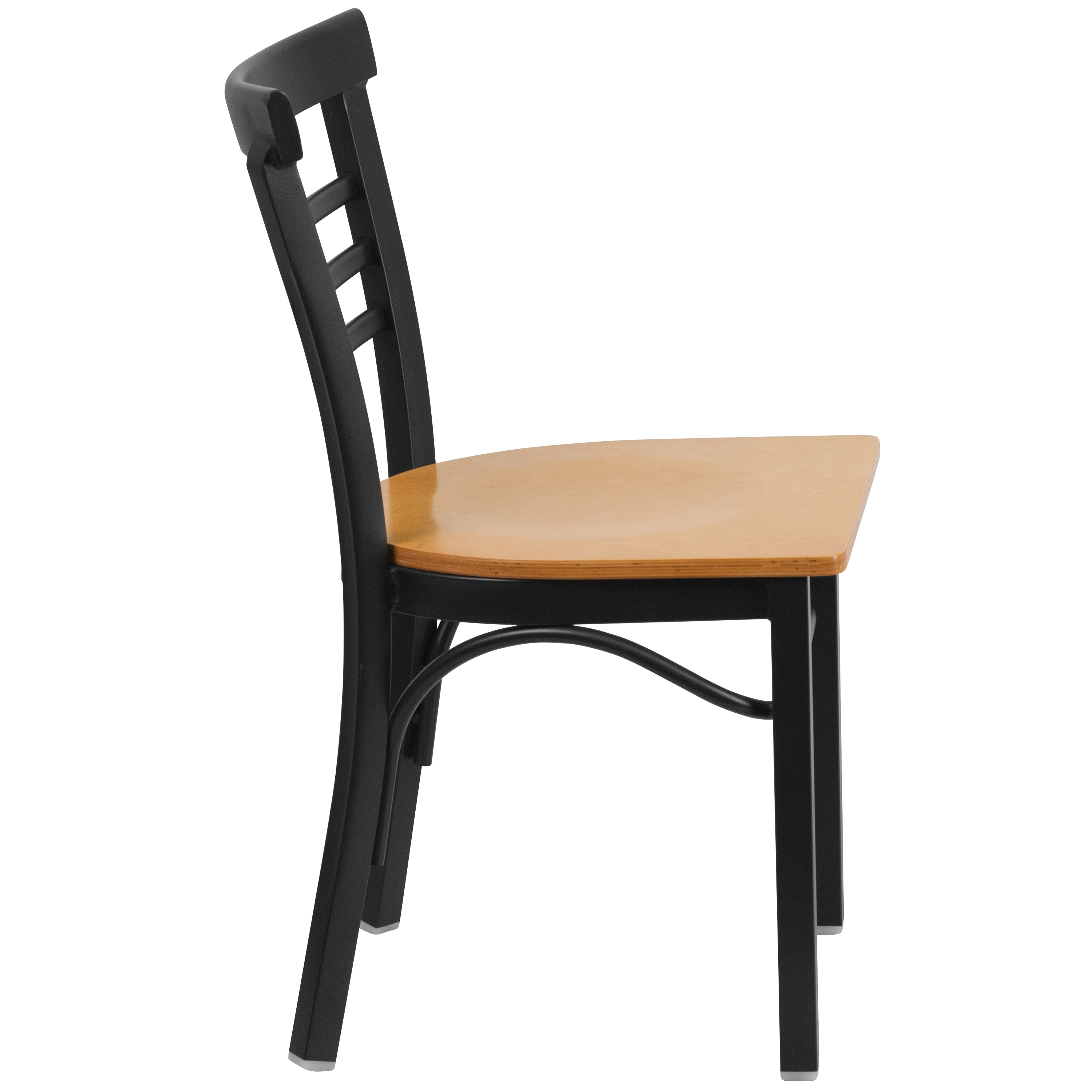 HERCULES Series Black Three-Slat Ladder Back Metal Restaurant Chair - Natural Wood Seat