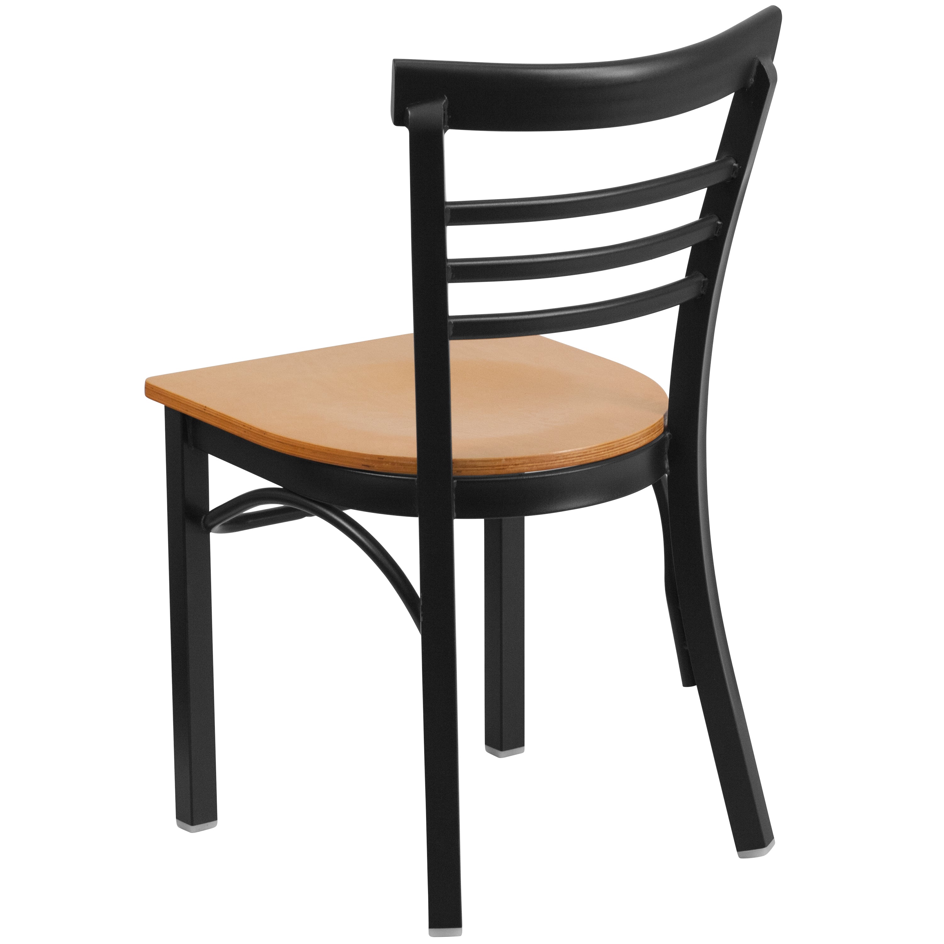 HERCULES Series Black Three-Slat Ladder Back Metal Restaurant Chair - Natural Wood Seat