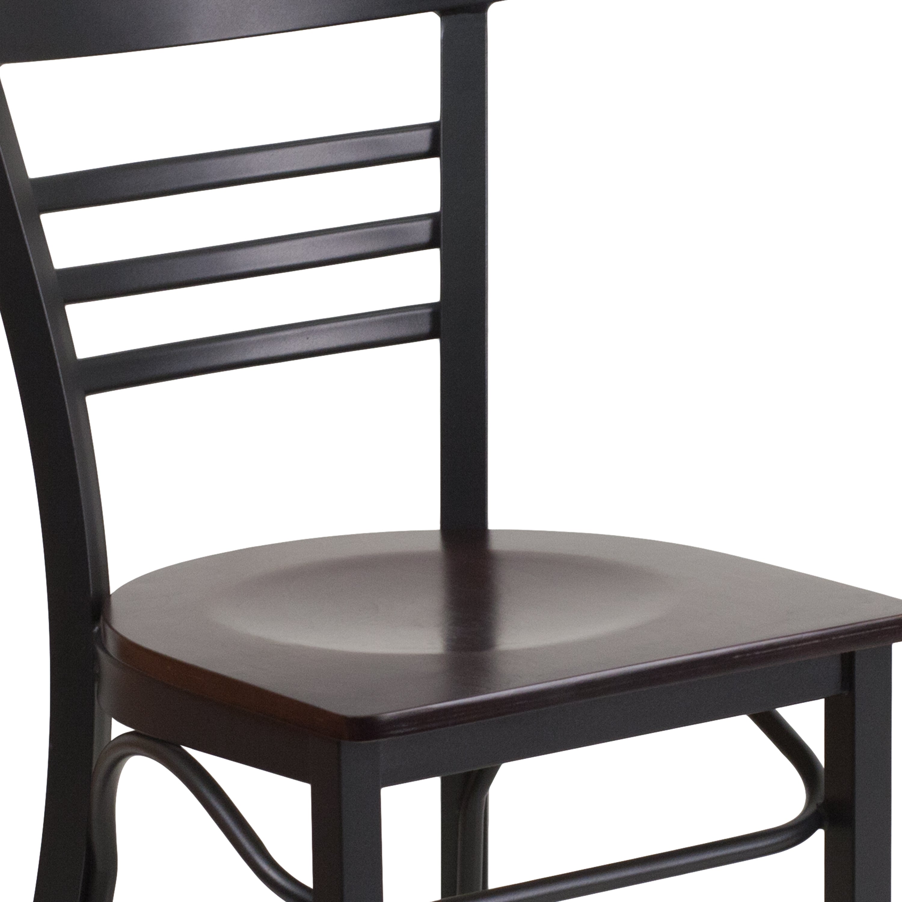HERCULES Series Black Three-Slat Ladder Back Metal Restaurant Chair - Walnut Wood Seat