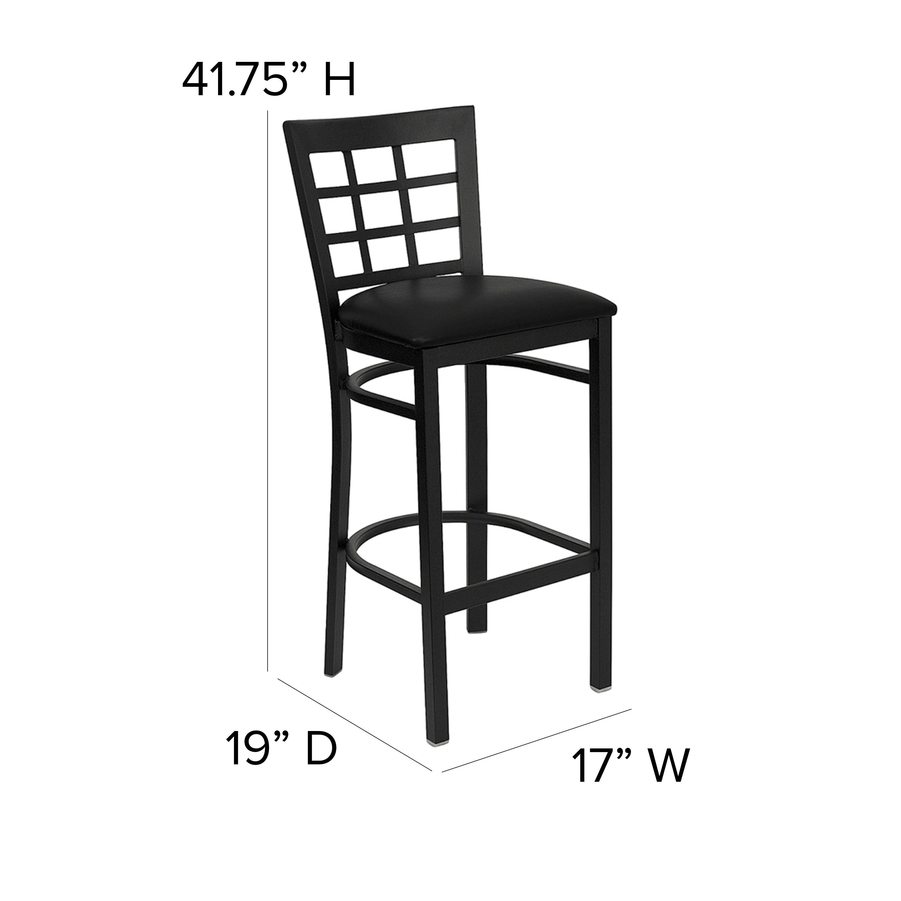 HERCULES Series Black Window Back Metal Restaurant Barstool - Black Vinyl Seat