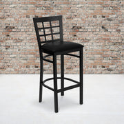 HERCULES Series Black Window Back Metal Restaurant Barstool - Black Vinyl Seat