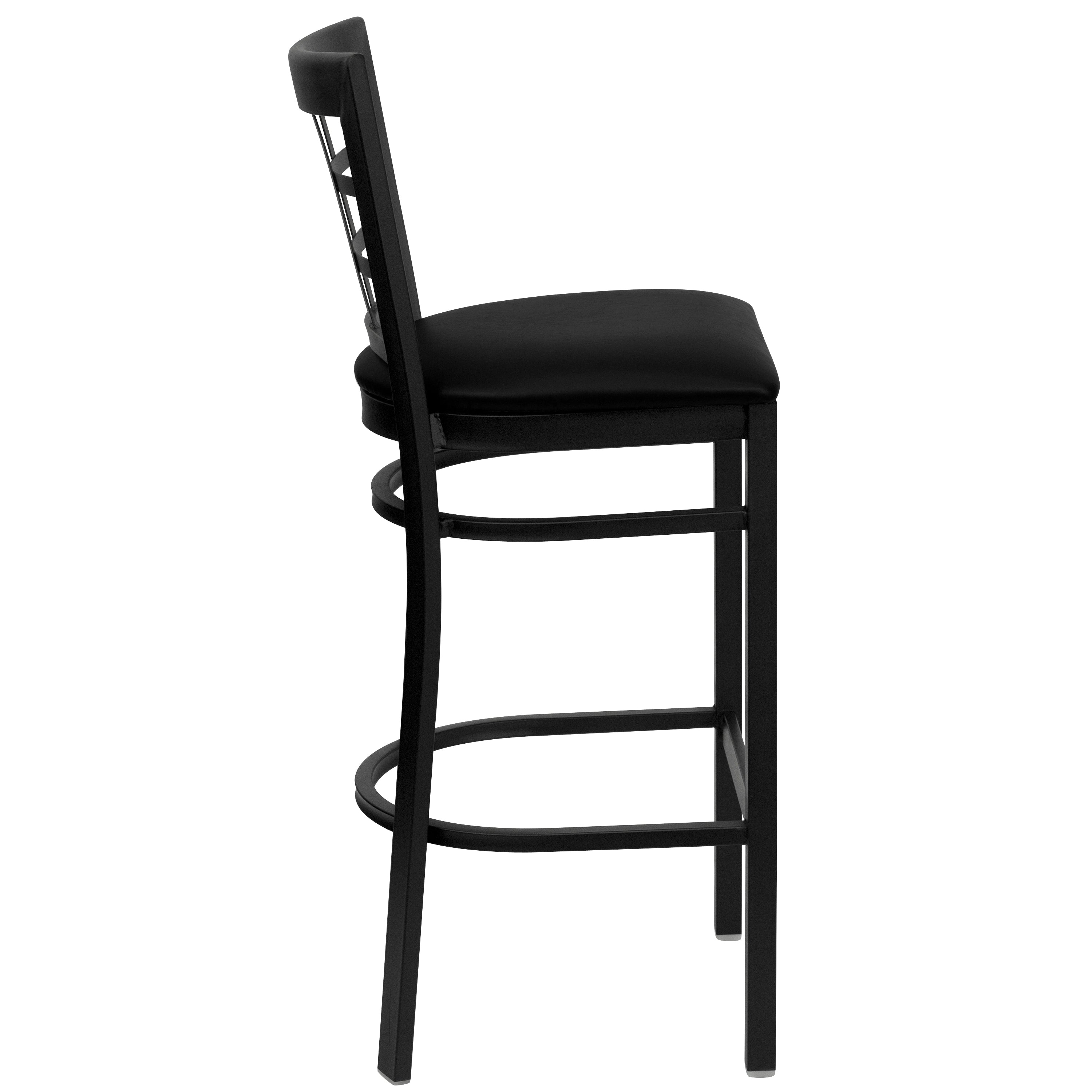HERCULES Series Black Window Back Metal Restaurant Barstool - Black Vinyl Seat