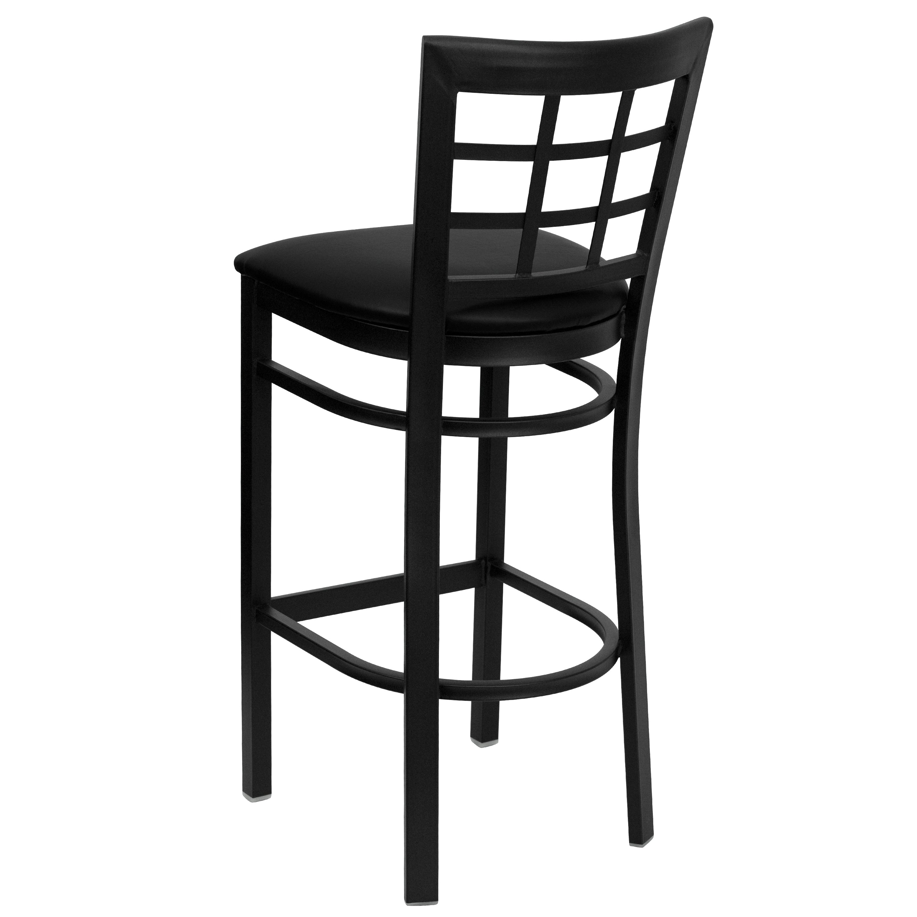 HERCULES Series Black Window Back Metal Restaurant Barstool - Black Vinyl Seat