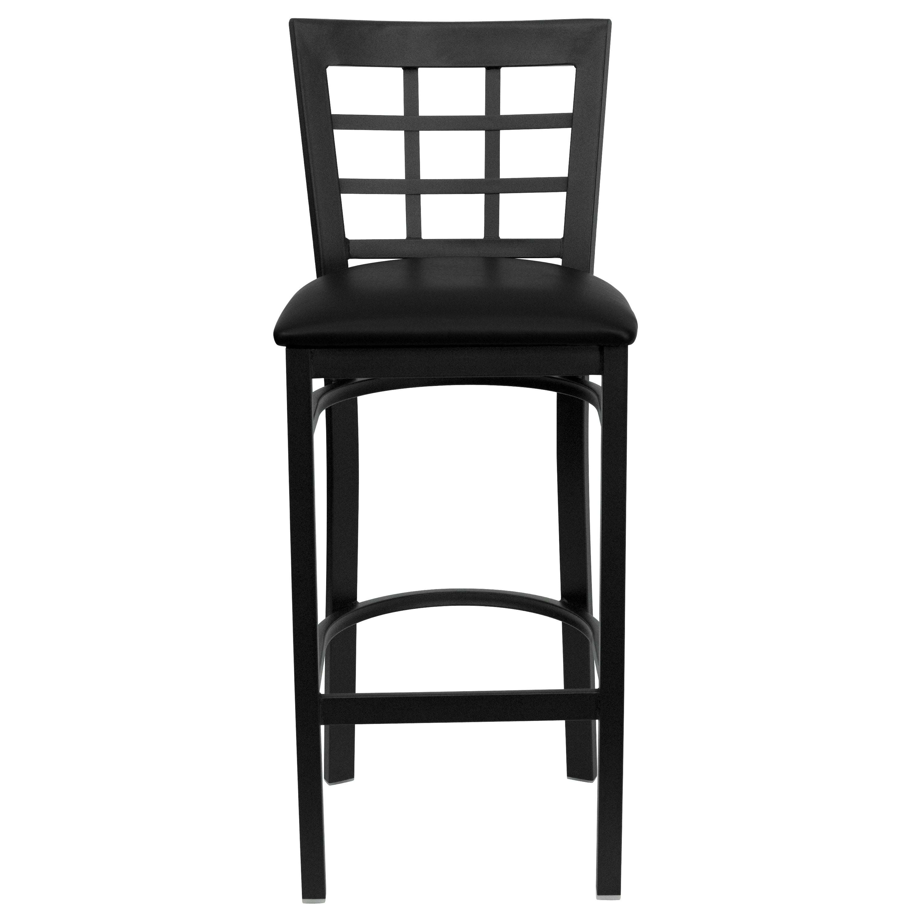HERCULES Series Black Window Back Metal Restaurant Barstool - Black Vinyl Seat