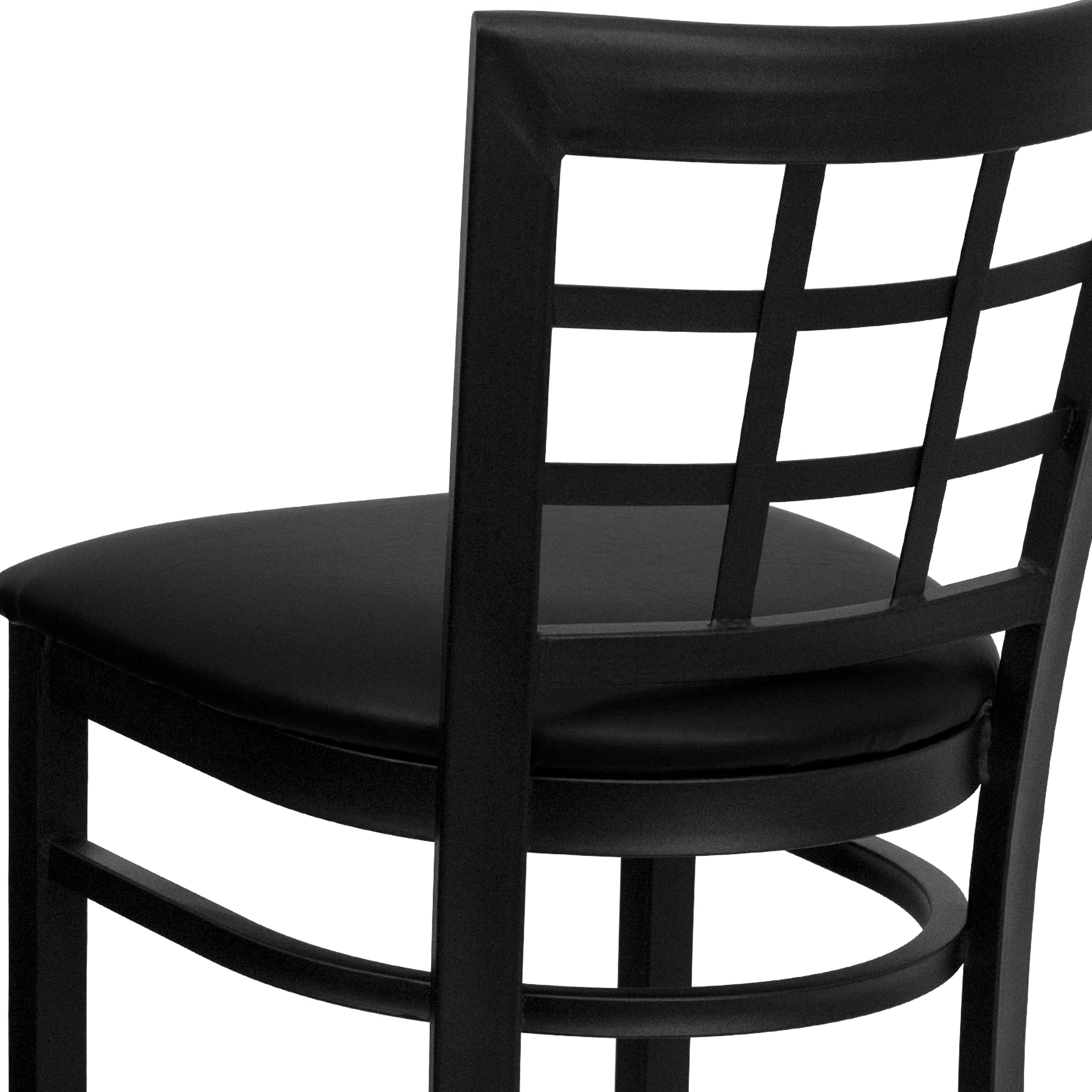 HERCULES Series Black Window Back Metal Restaurant Barstool - Black Vinyl Seat