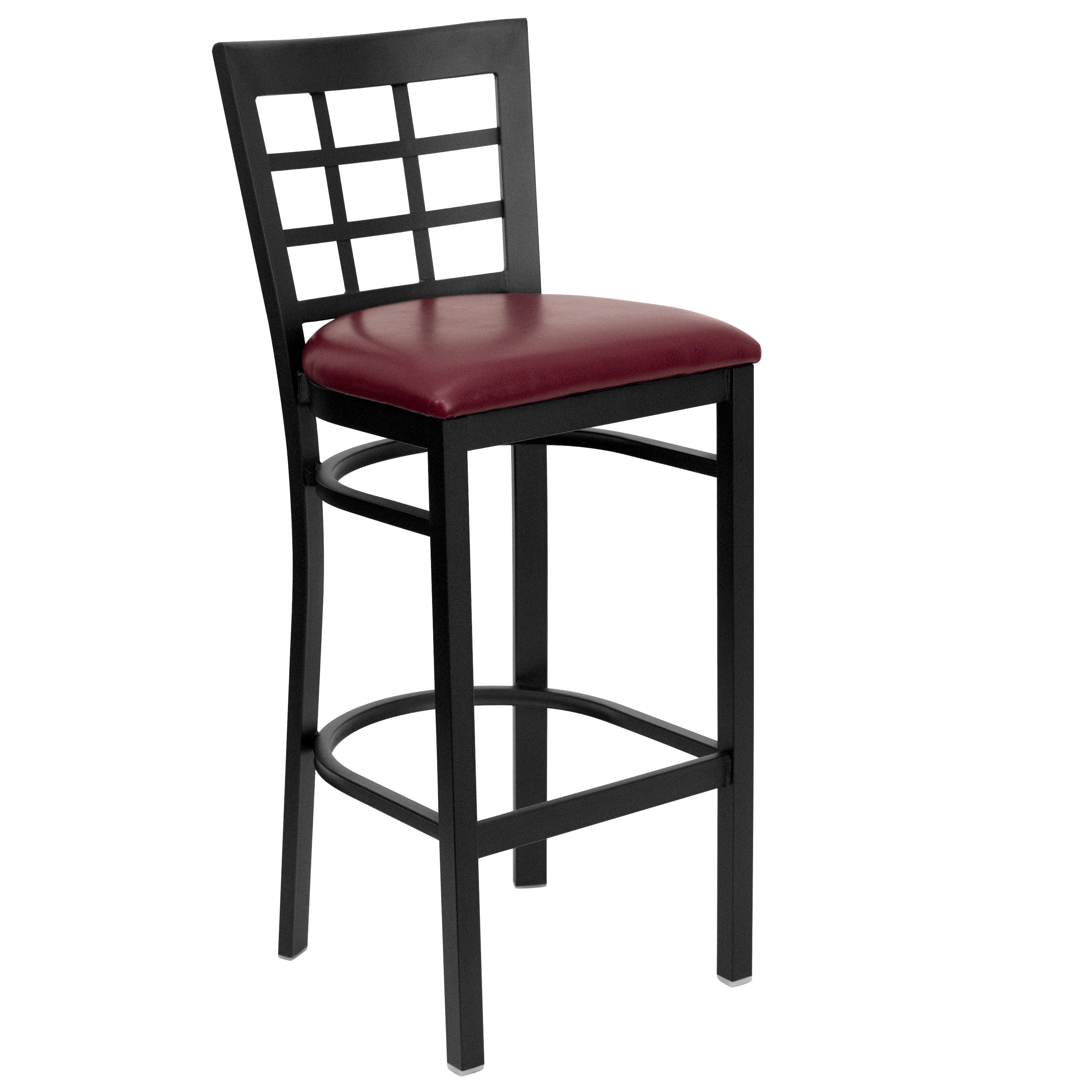 HERCULES Series Black Window Back Metal Restaurant Barstool - Burgundy Vinyl Seat