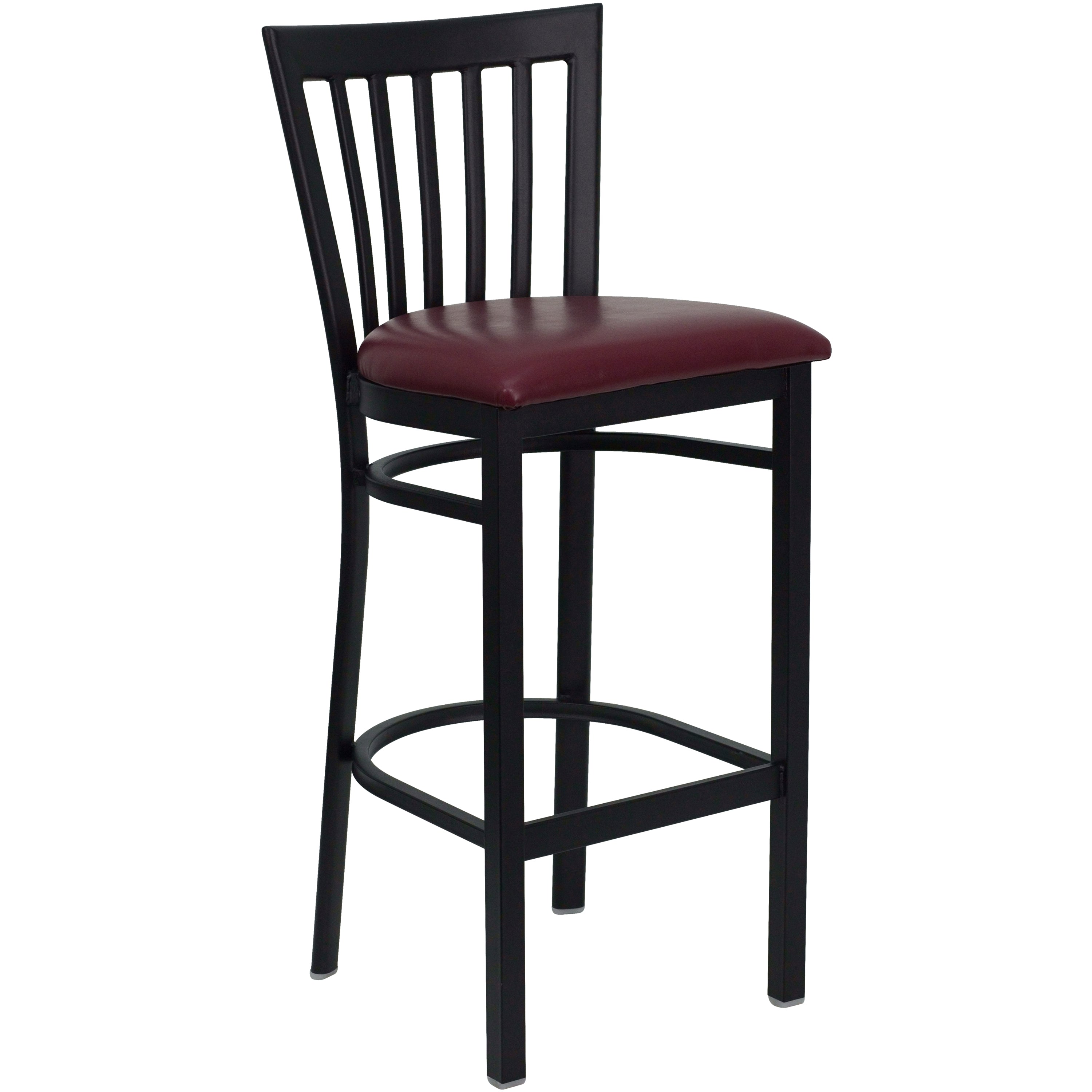 HERCULES Series Black School House Back Metal Restaurant Barstool - Burgundy Vinyl Seat