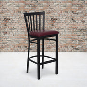 HERCULES Series Black School House Back Metal Restaurant Barstool - Burgundy Vinyl Seat