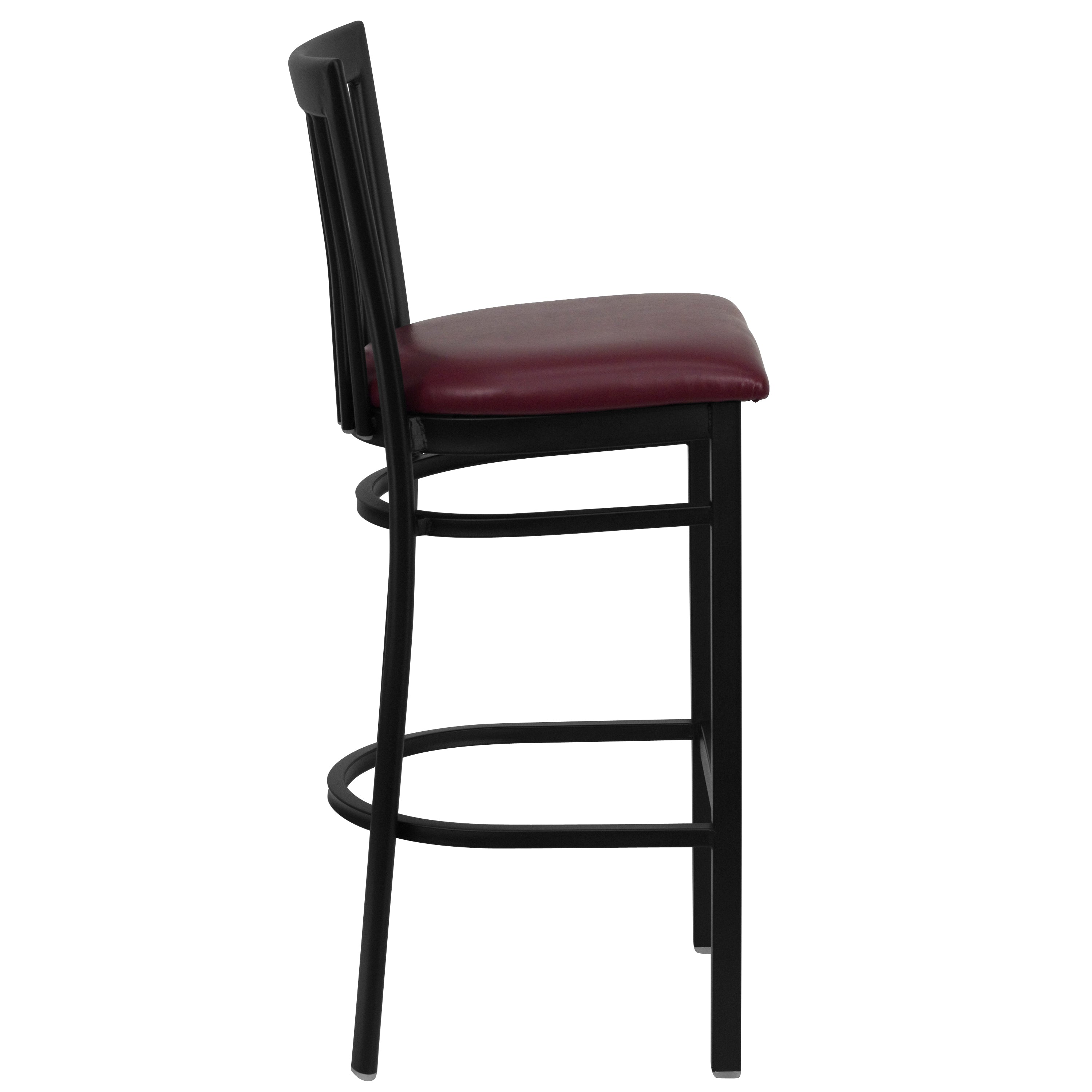 HERCULES Series Black School House Back Metal Restaurant Barstool - Burgundy Vinyl Seat