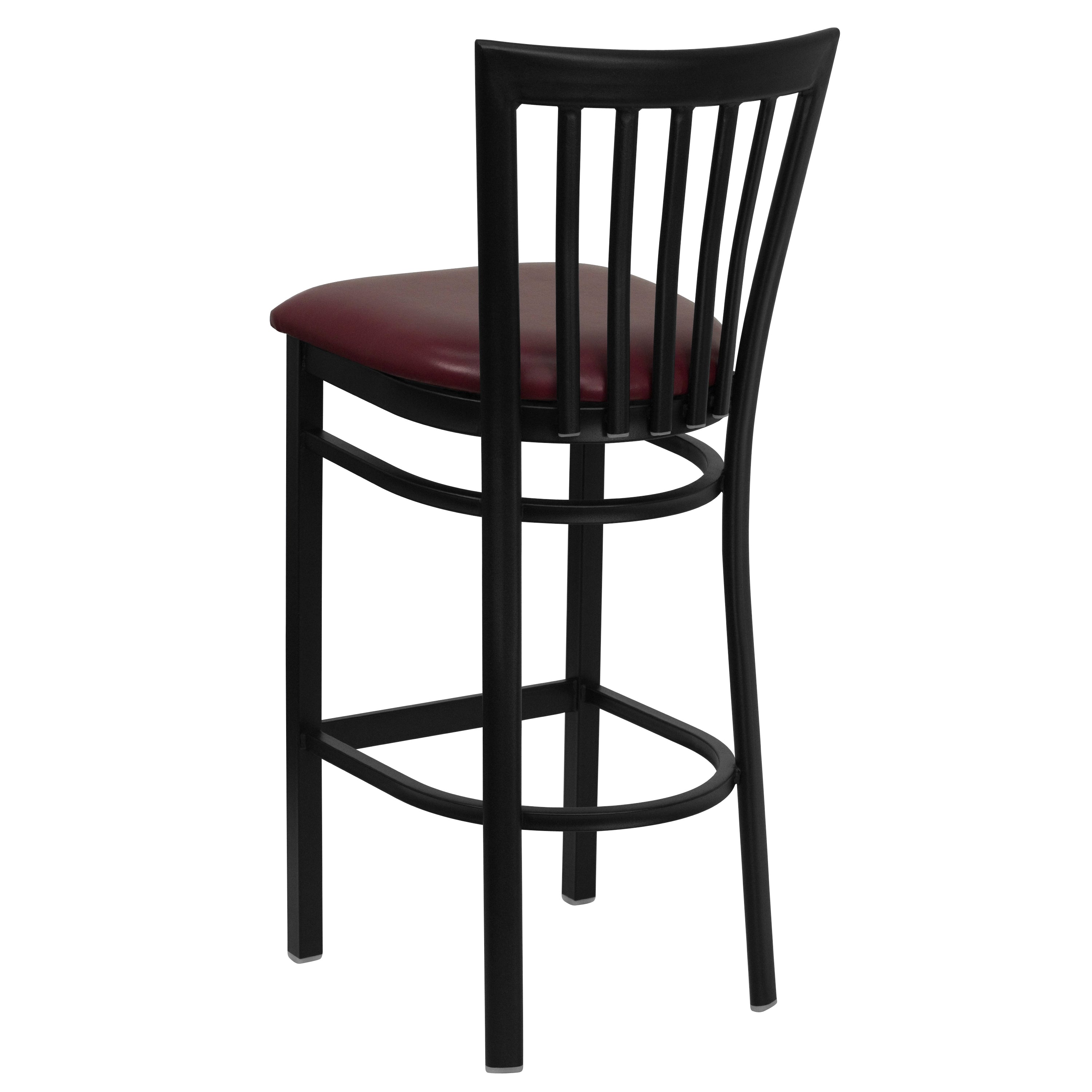 HERCULES Series Black School House Back Metal Restaurant Barstool - Burgundy Vinyl Seat