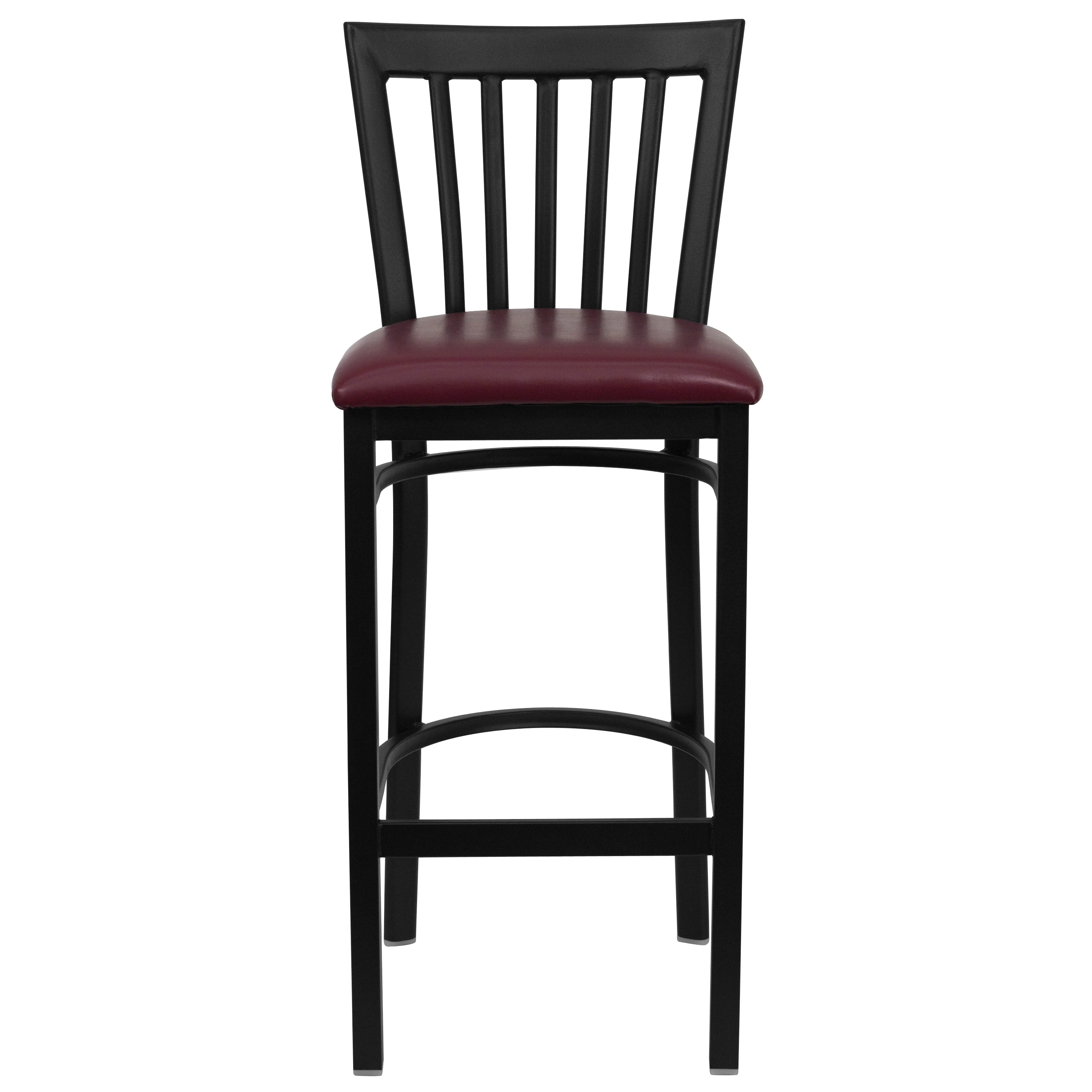 HERCULES Series Black School House Back Metal Restaurant Barstool - Burgundy Vinyl Seat
