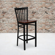 HERCULES Series Black School House Back Metal Restaurant Barstool - Cherry Wood Seat