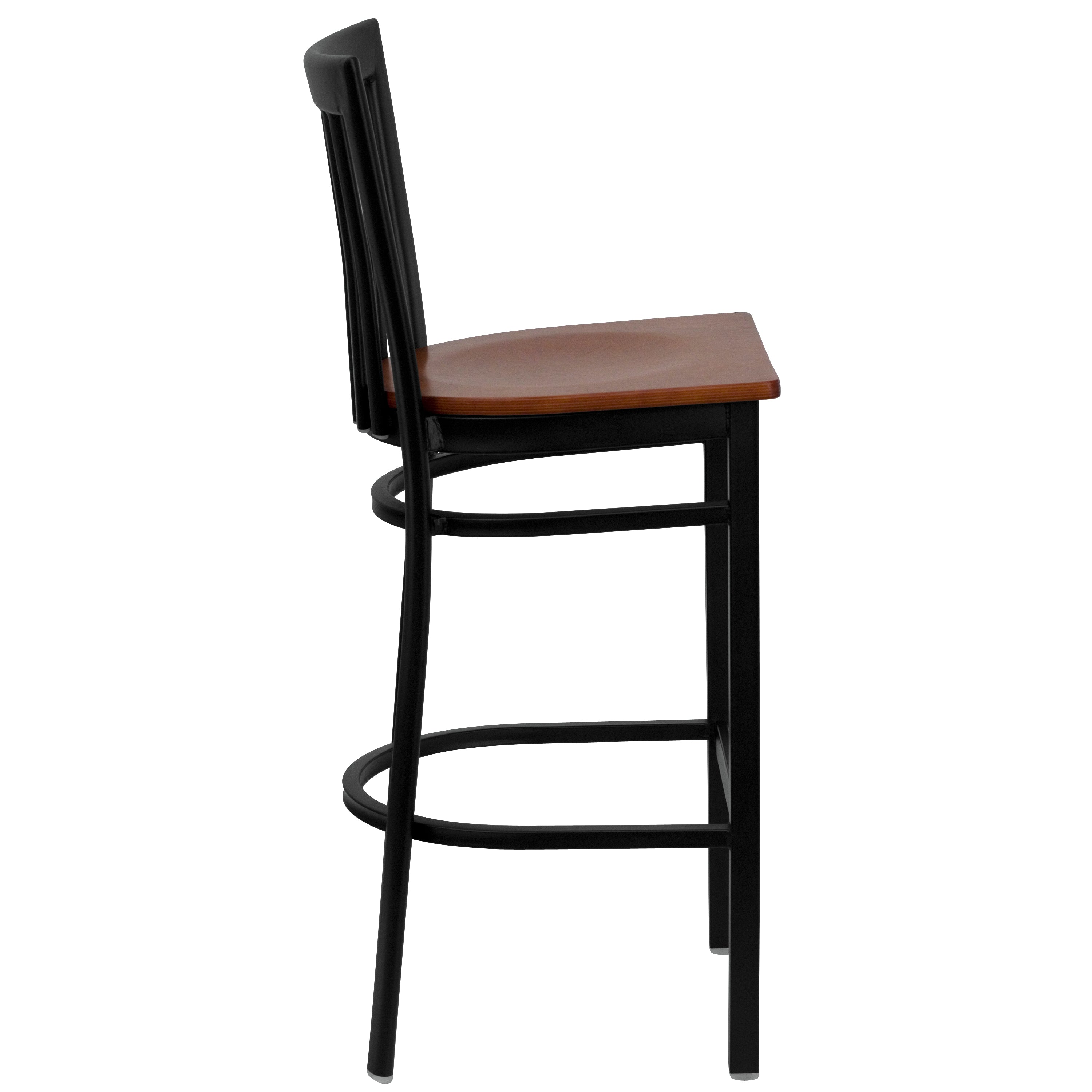 HERCULES Series Black School House Back Metal Restaurant Barstool - Cherry Wood Seat