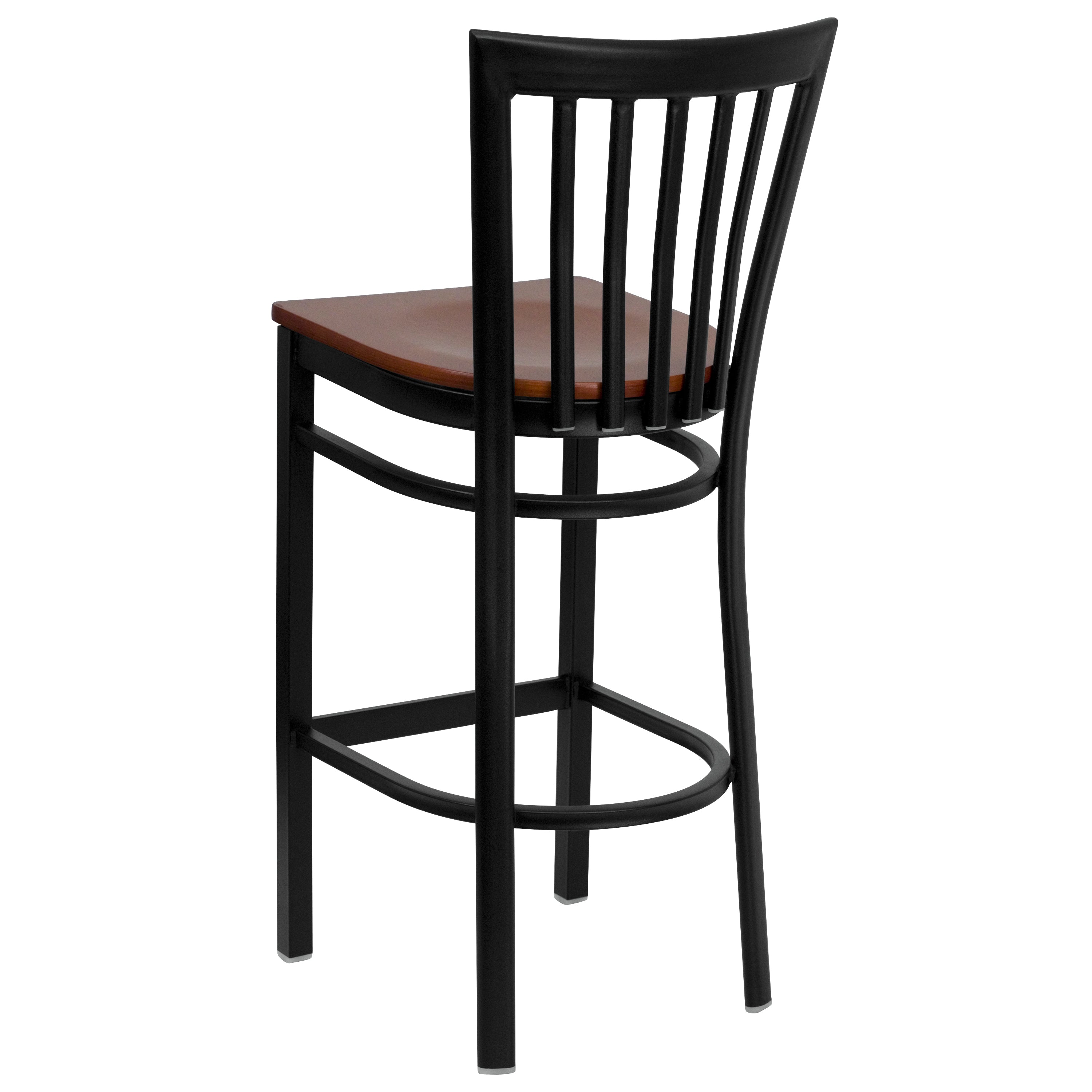 HERCULES Series Black School House Back Metal Restaurant Barstool - Cherry Wood Seat