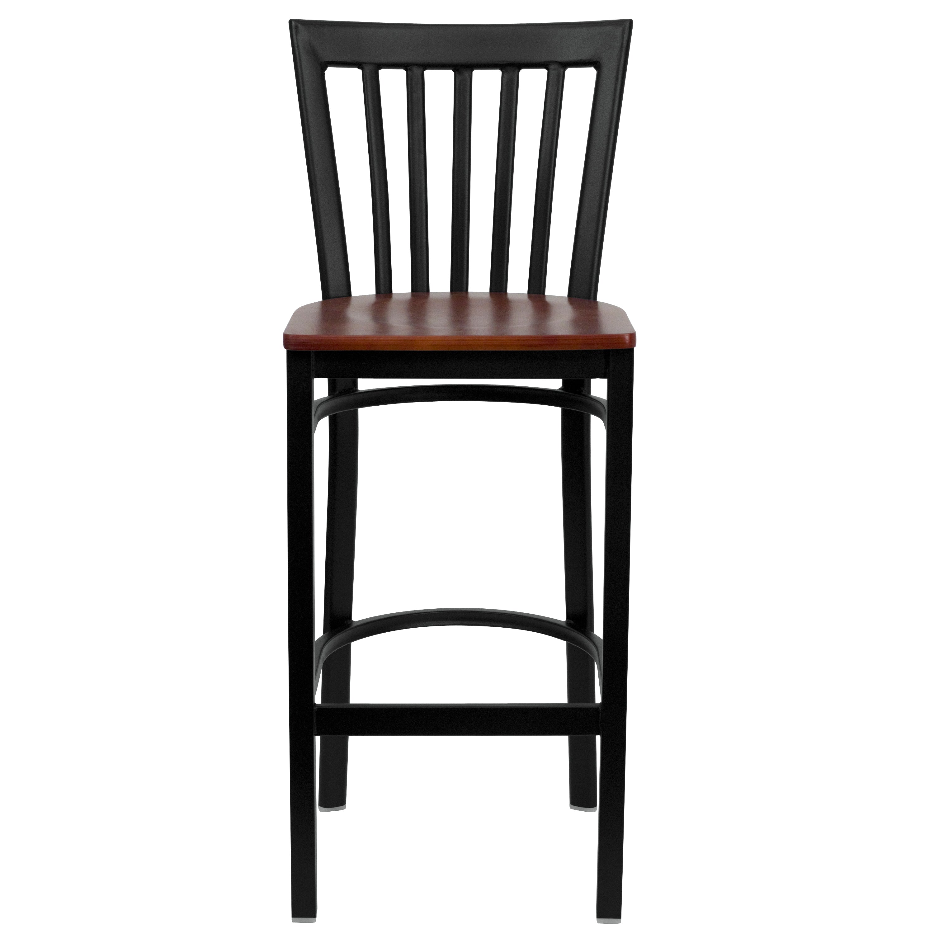 HERCULES Series Black School House Back Metal Restaurant Barstool - Cherry Wood Seat