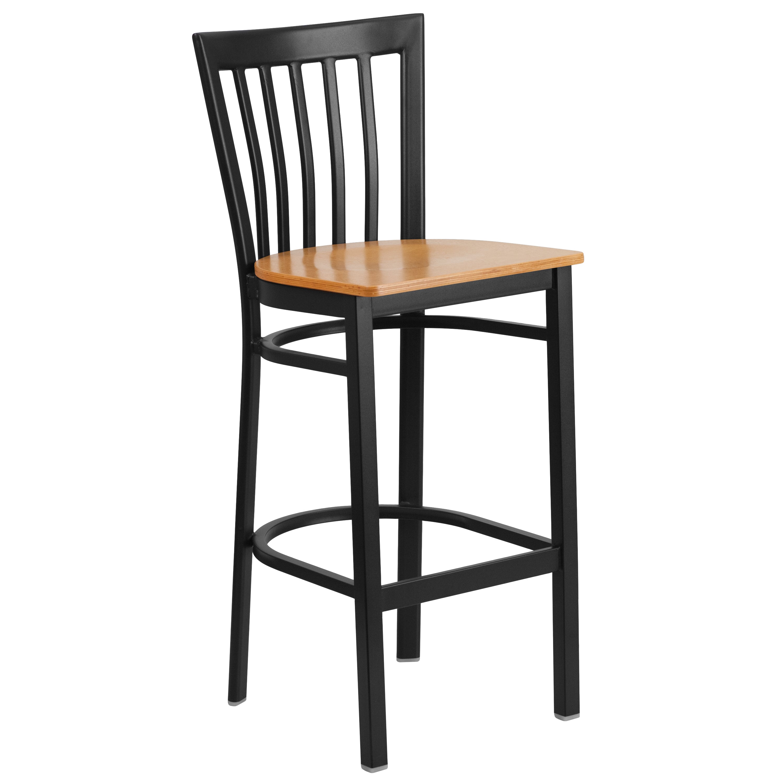 HERCULES Series Black School House Back Metal Restaurant Barstool - Natural Wood Seat