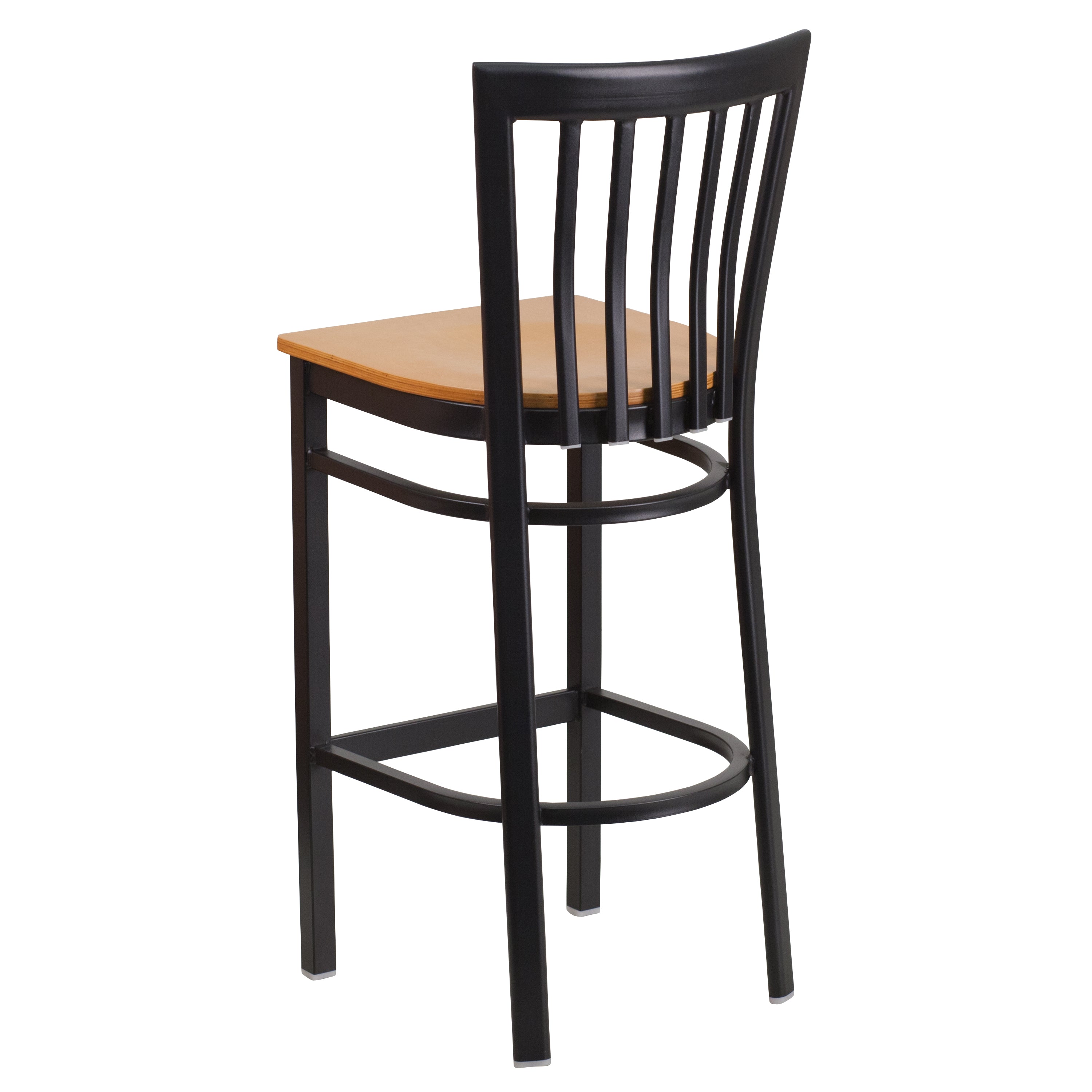 HERCULES Series Black School House Back Metal Restaurant Barstool - Natural Wood Seat