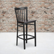 HERCULES Series Black School House Back Metal Restaurant Barstool - Walnut Wood Seat