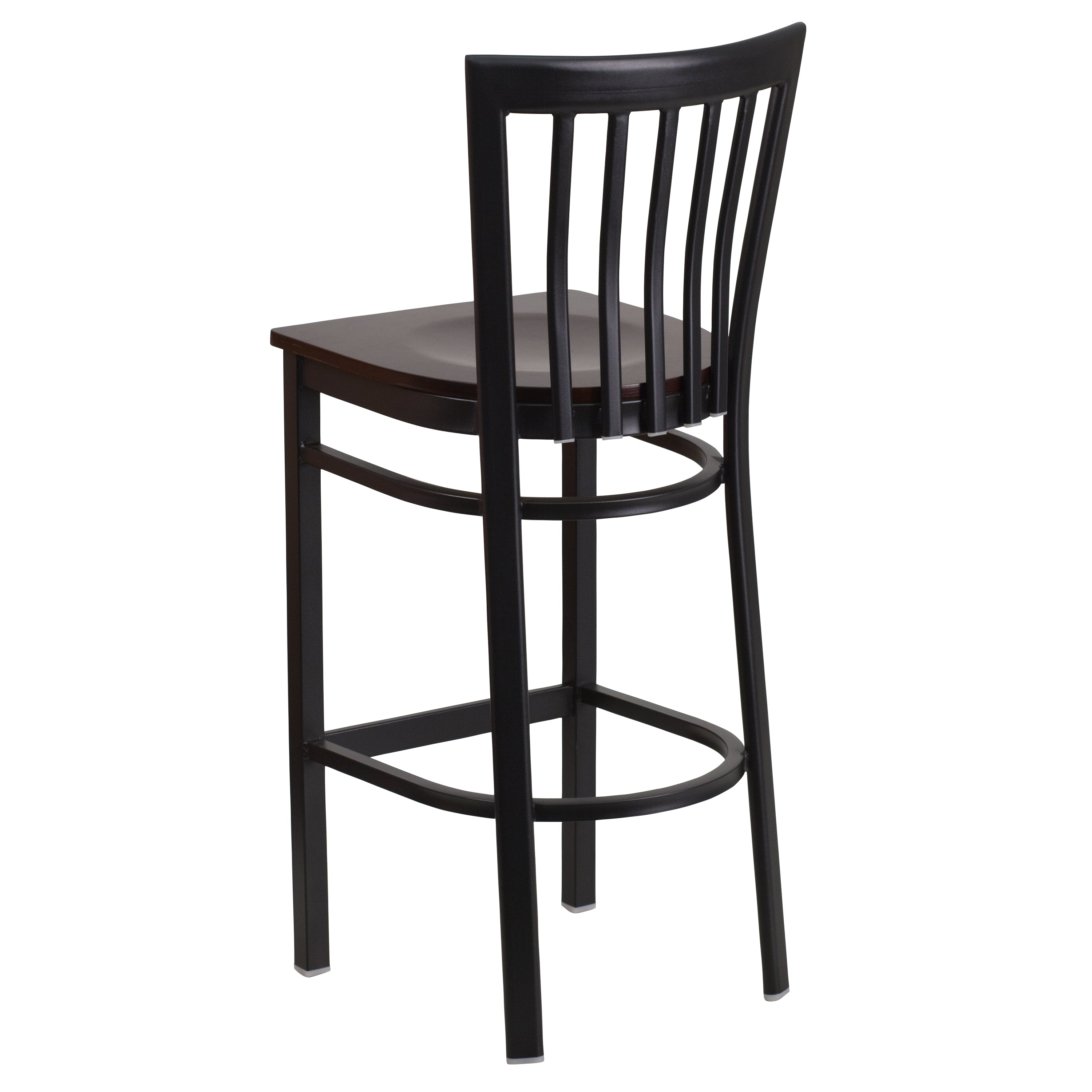 HERCULES Series Black School House Back Metal Restaurant Barstool - Walnut Wood Seat