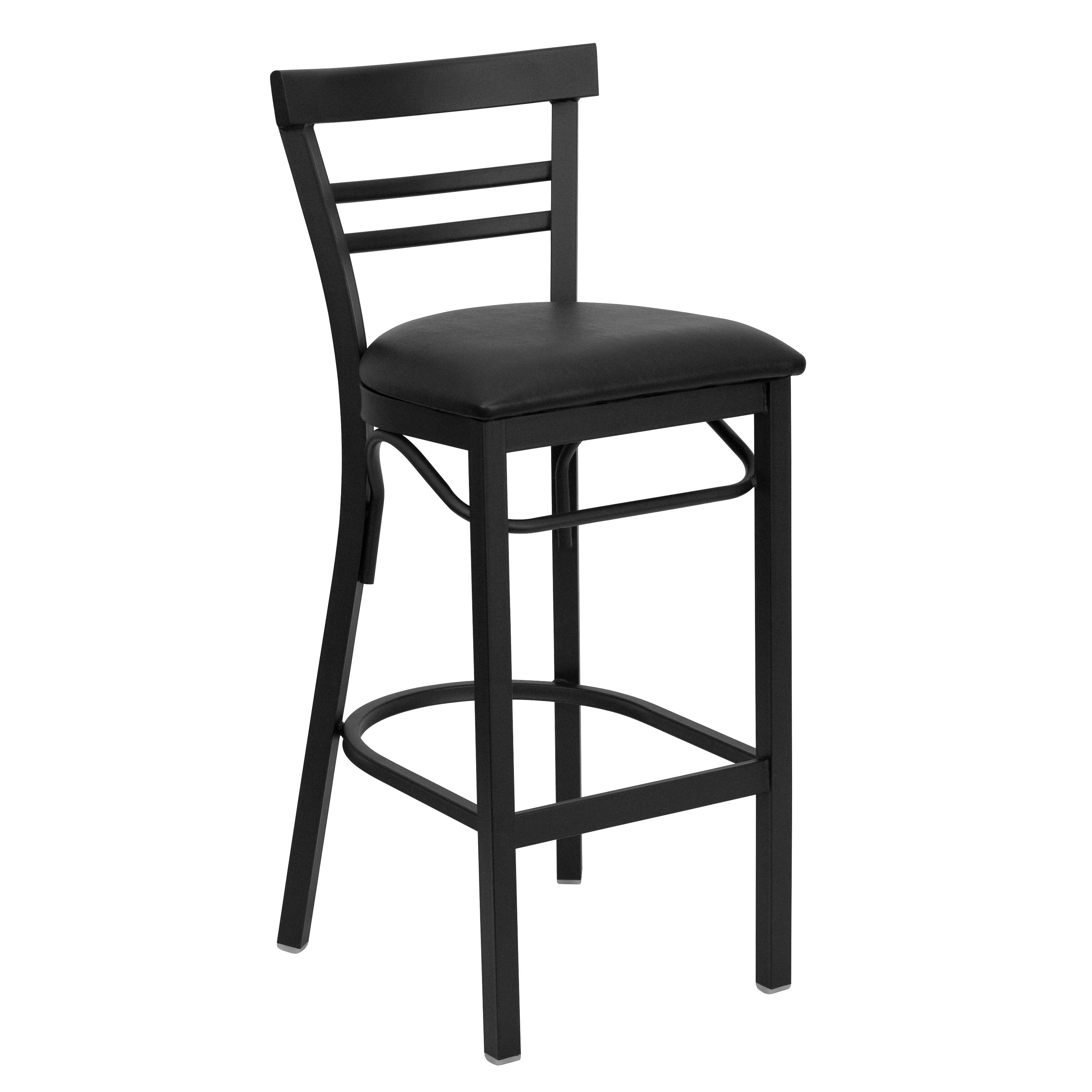 HERCULES Series Black Two-Slat Ladder Back Metal Restaurant Barstool - Black Vinyl Seat