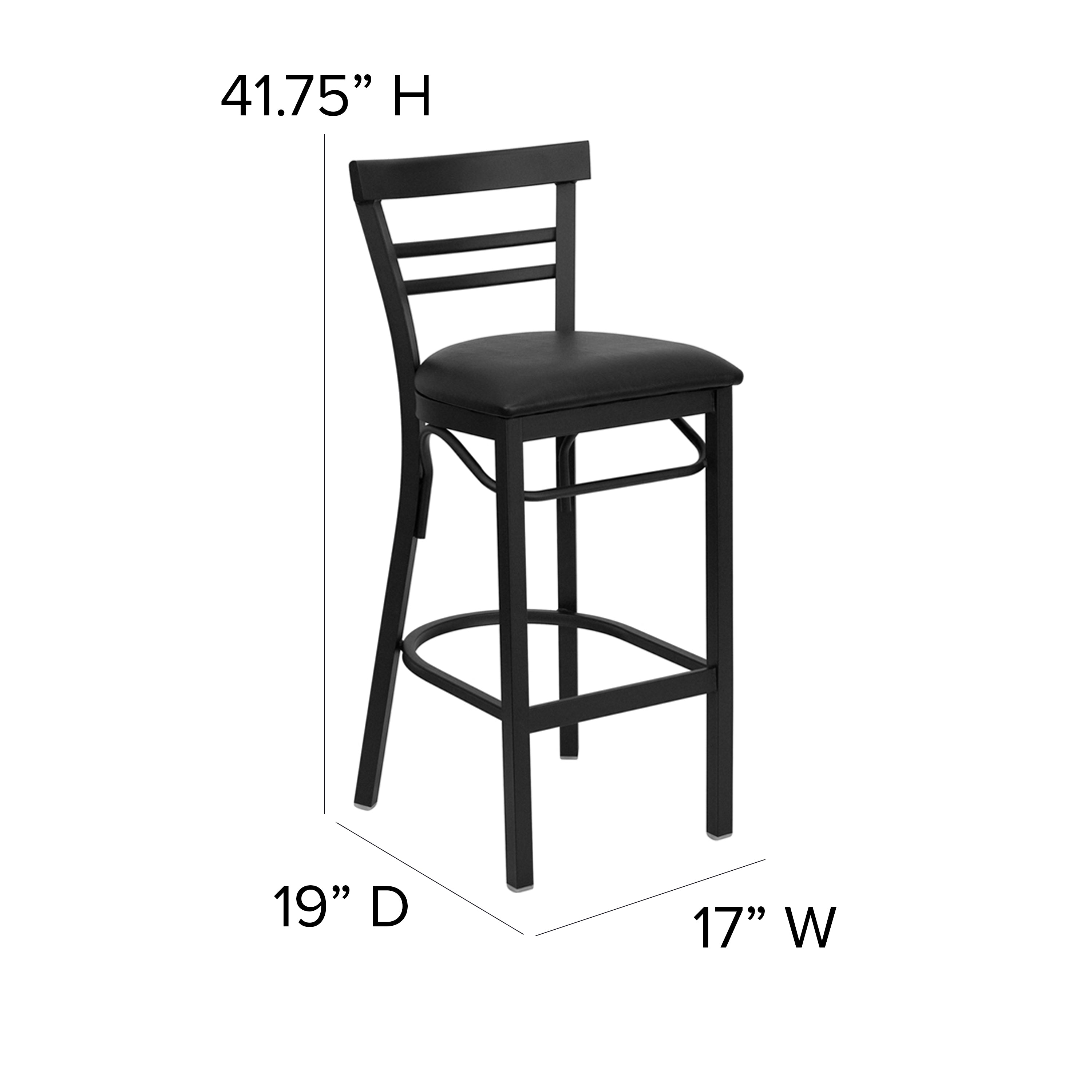 HERCULES Series Black Two-Slat Ladder Back Metal Restaurant Barstool - Black Vinyl Seat