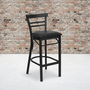 HERCULES Series Black Two-Slat Ladder Back Metal Restaurant Barstool - Black Vinyl Seat