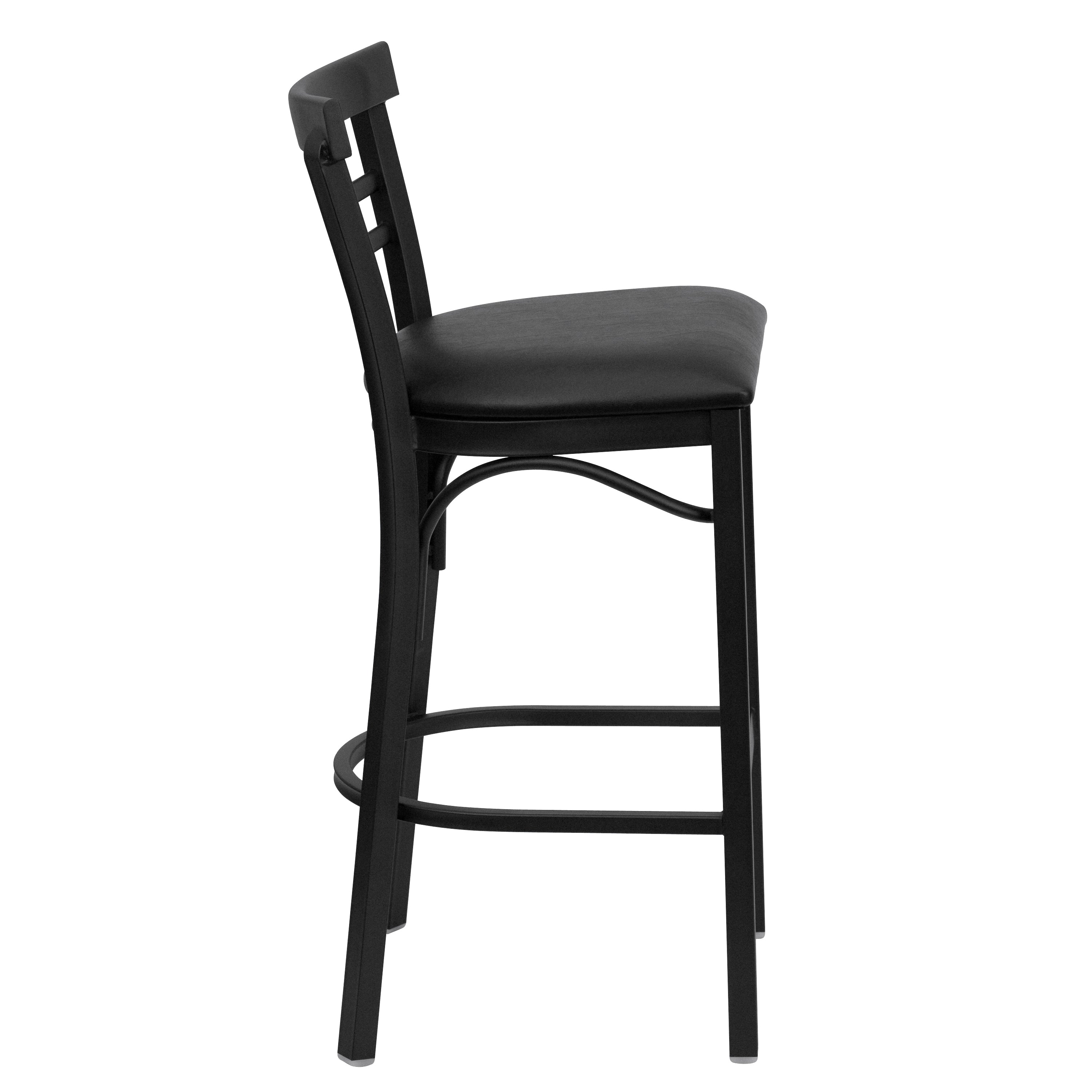 HERCULES Series Black Two-Slat Ladder Back Metal Restaurant Barstool - Black Vinyl Seat