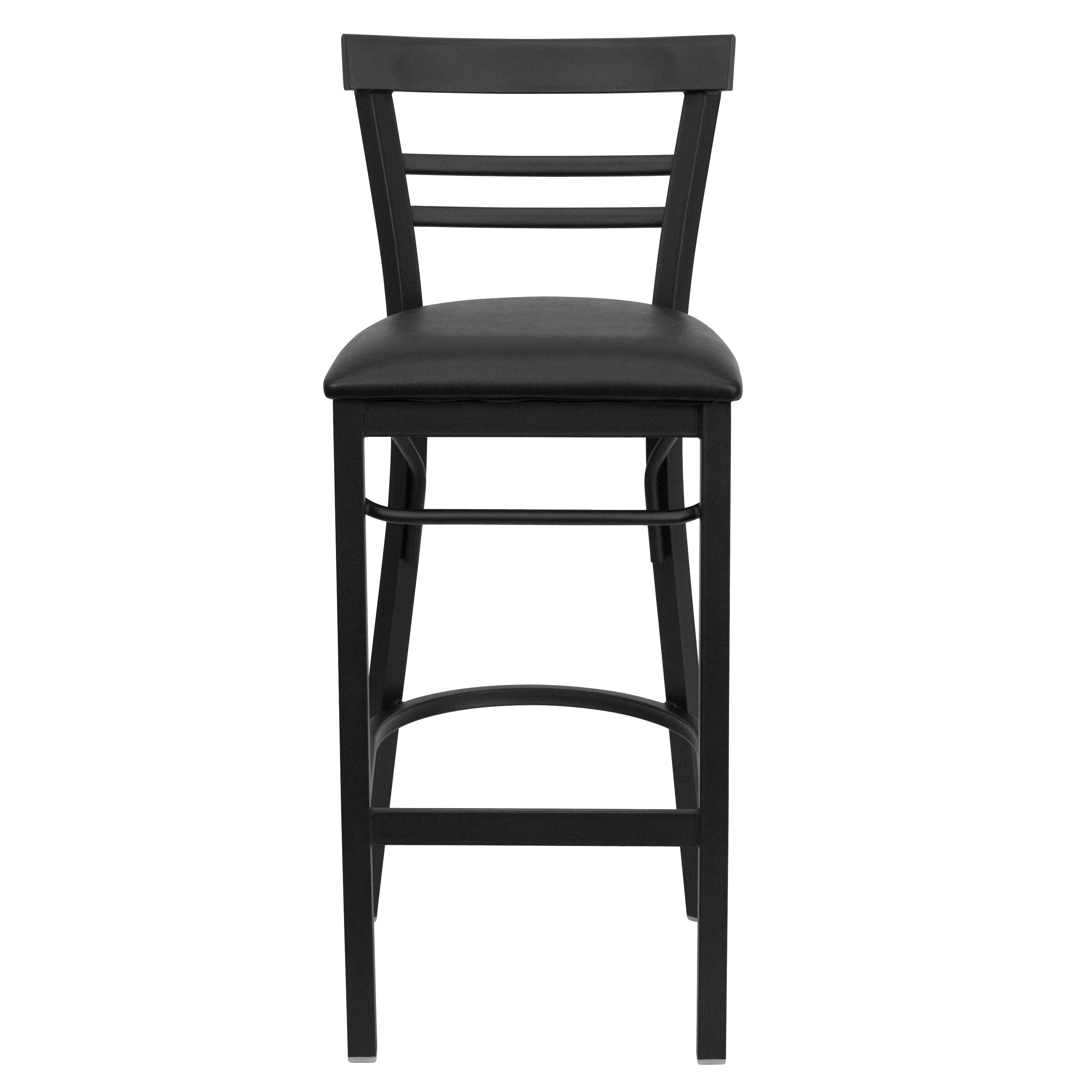 HERCULES Series Black Two-Slat Ladder Back Metal Restaurant Barstool - Black Vinyl Seat