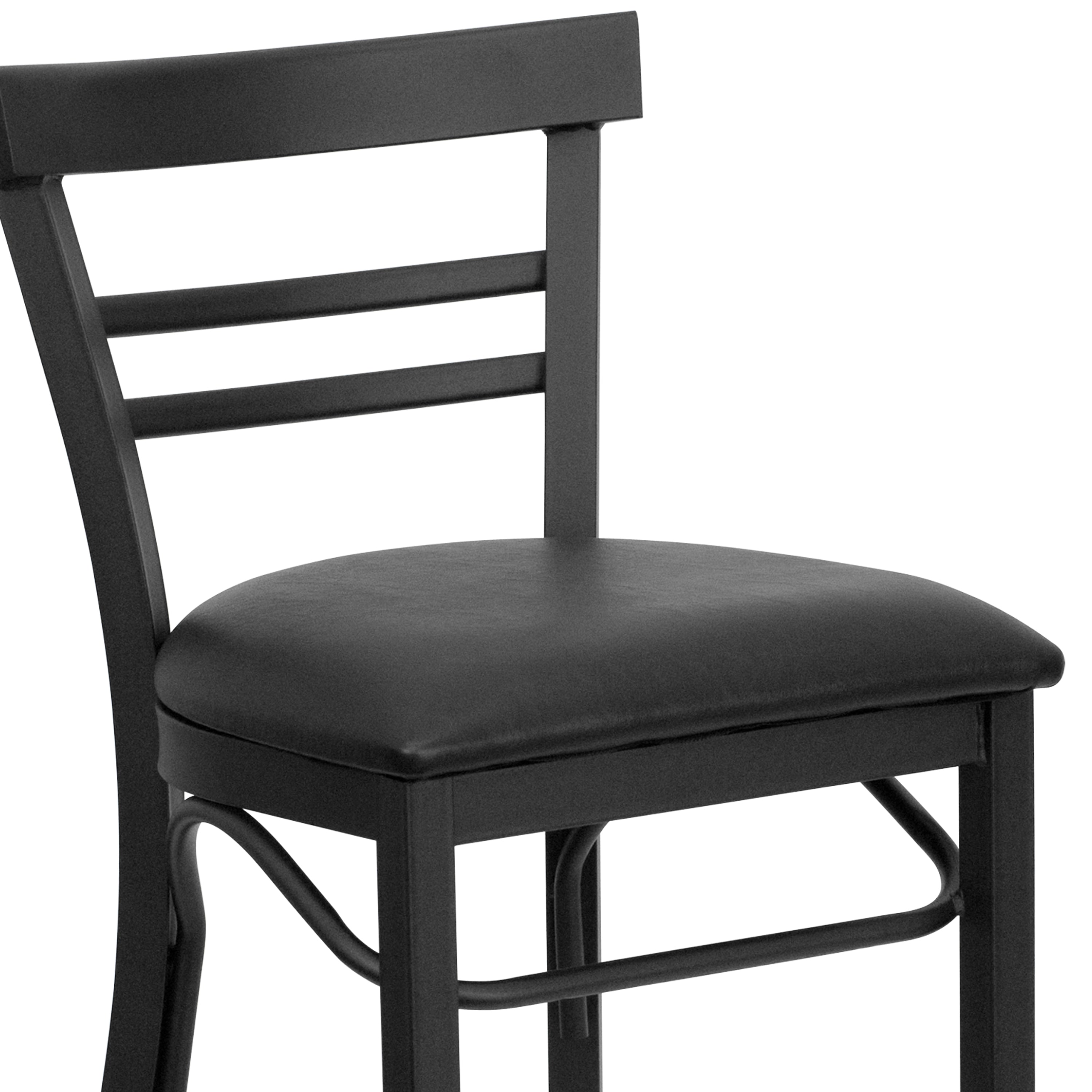 HERCULES Series Black Two-Slat Ladder Back Metal Restaurant Barstool - Black Vinyl Seat