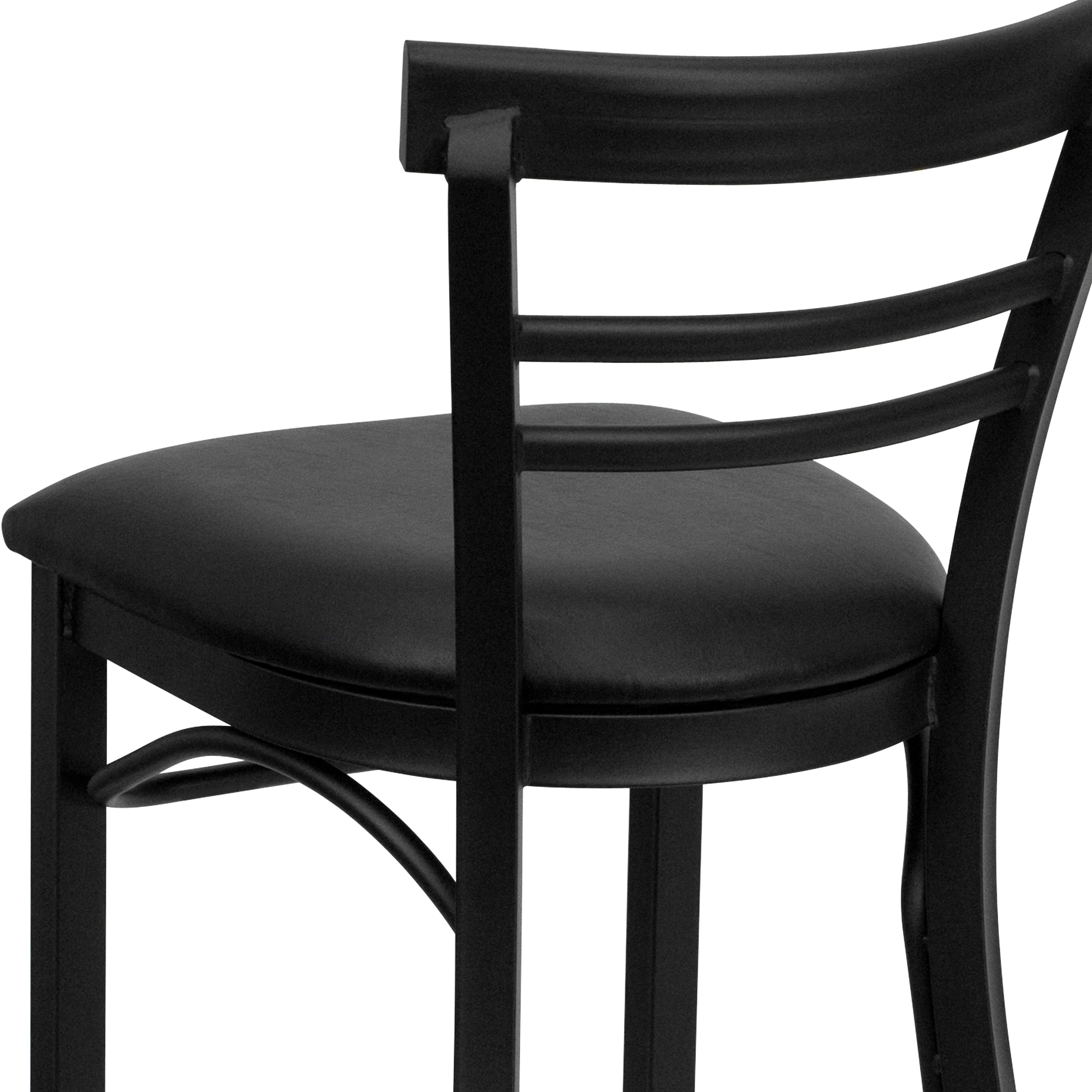 HERCULES Series Black Two-Slat Ladder Back Metal Restaurant Barstool - Black Vinyl Seat