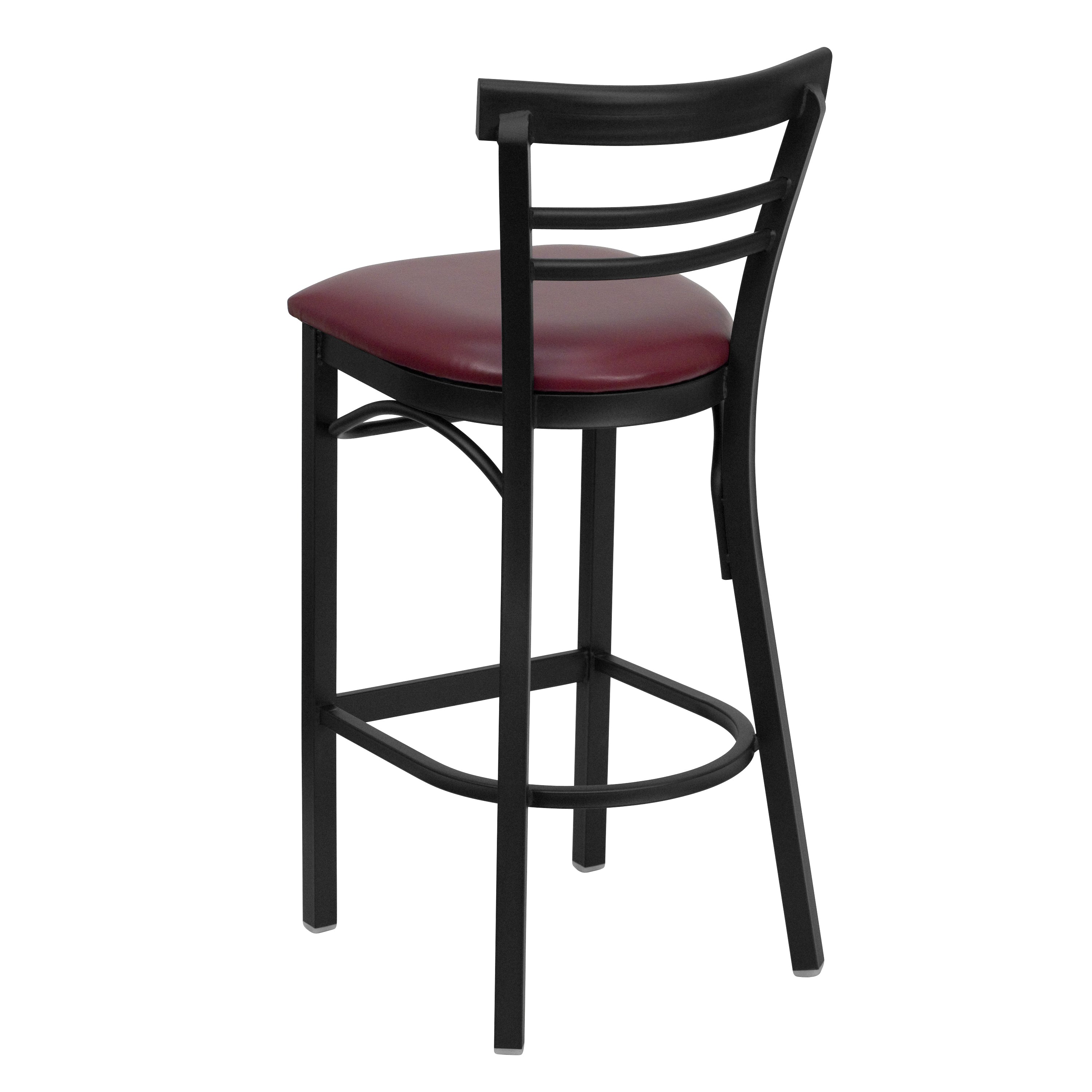 HERCULES Series Black Two-Slat Ladder Back Metal Restaurant Barstool - Burgundy Vinyl Seat