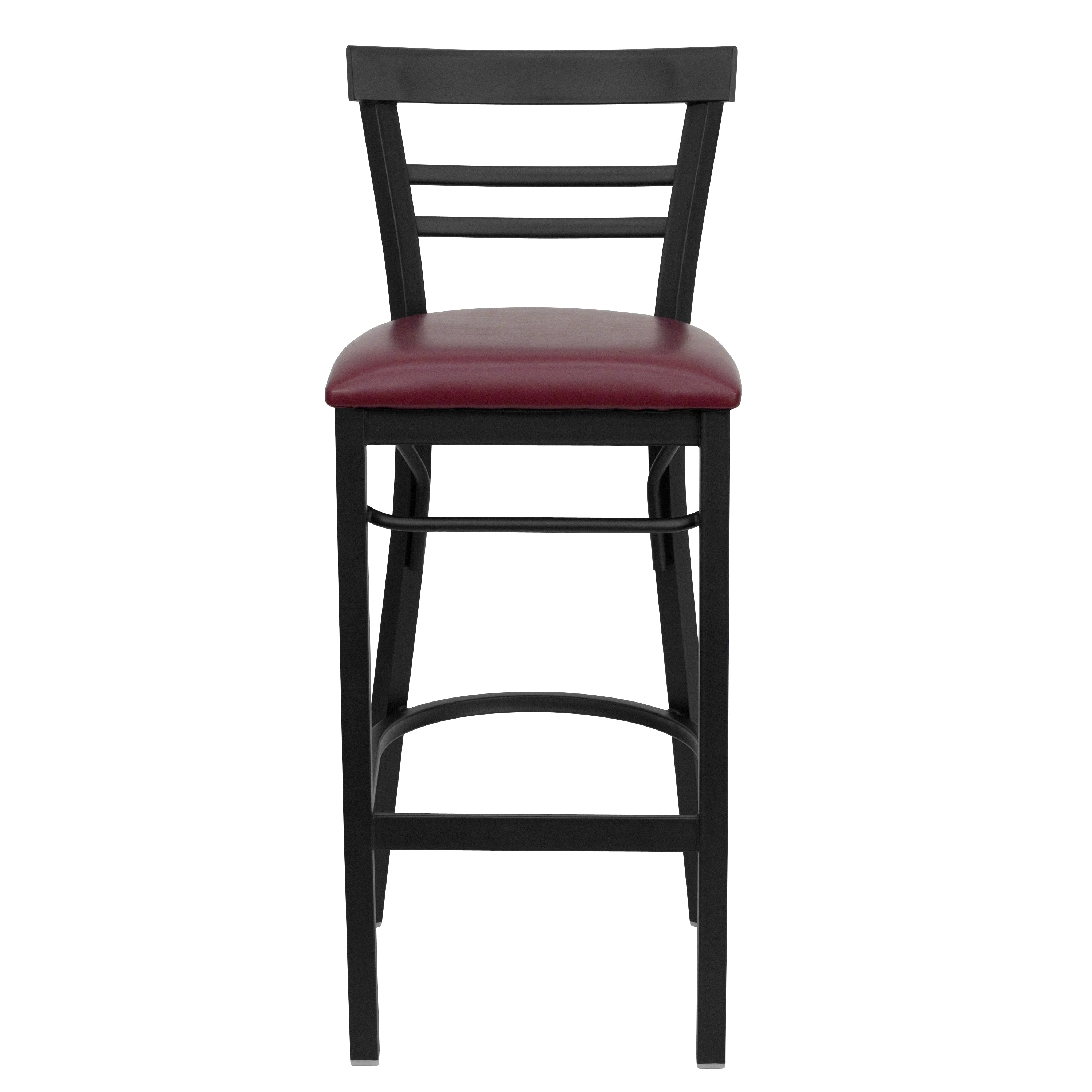 HERCULES Series Black Two-Slat Ladder Back Metal Restaurant Barstool - Burgundy Vinyl Seat